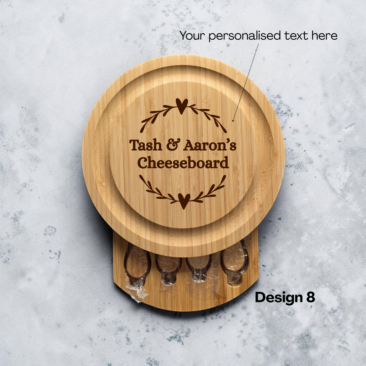Personalised Bamboo Cheese Board Set: Engraved Gift for Couples
