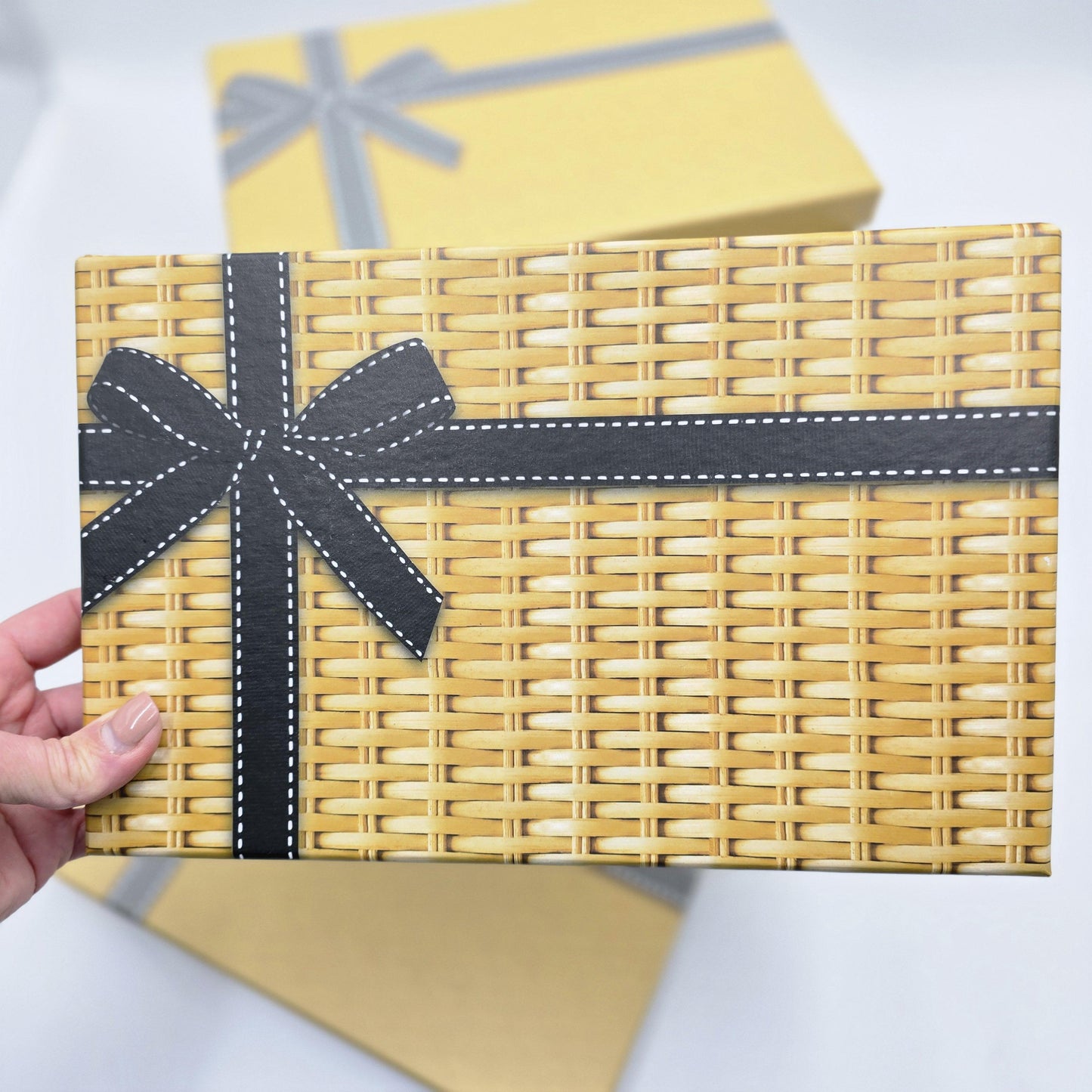 Empty Letterbox Gift Box, Hug in a Box, Anniversary Gift Box, Birthday Gift Box, Wedding Gift Box Wicker Print or Manilla and Grey Print