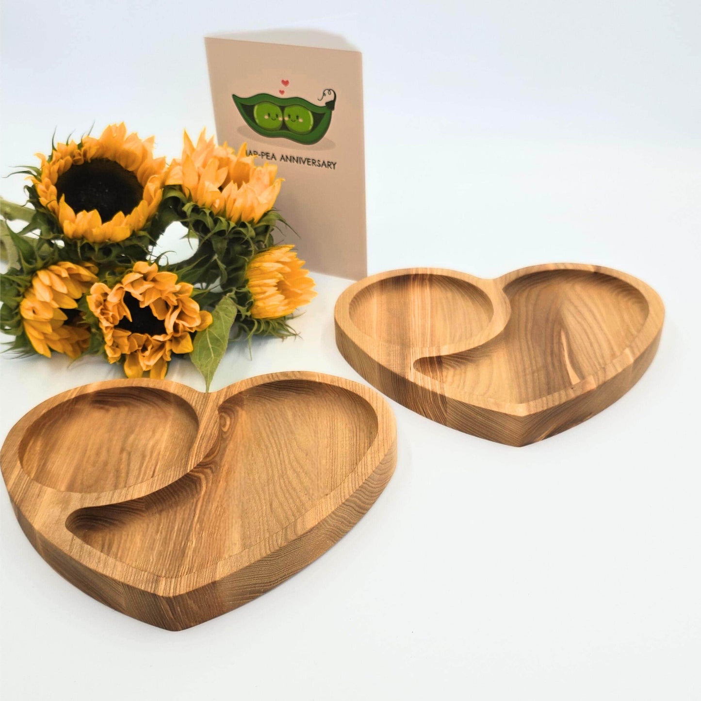 Personalised heart-shaped wooden tea and biscuits tray