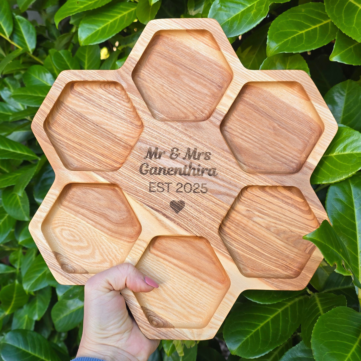 Personalised Honeycomb Wooden Serving Board Wedding Gift