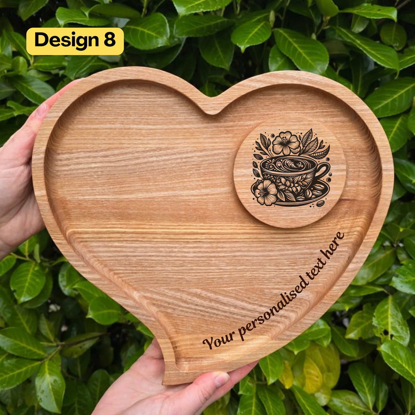 Large Personalised Heart Wooden Tea and Coffee Serving Platter