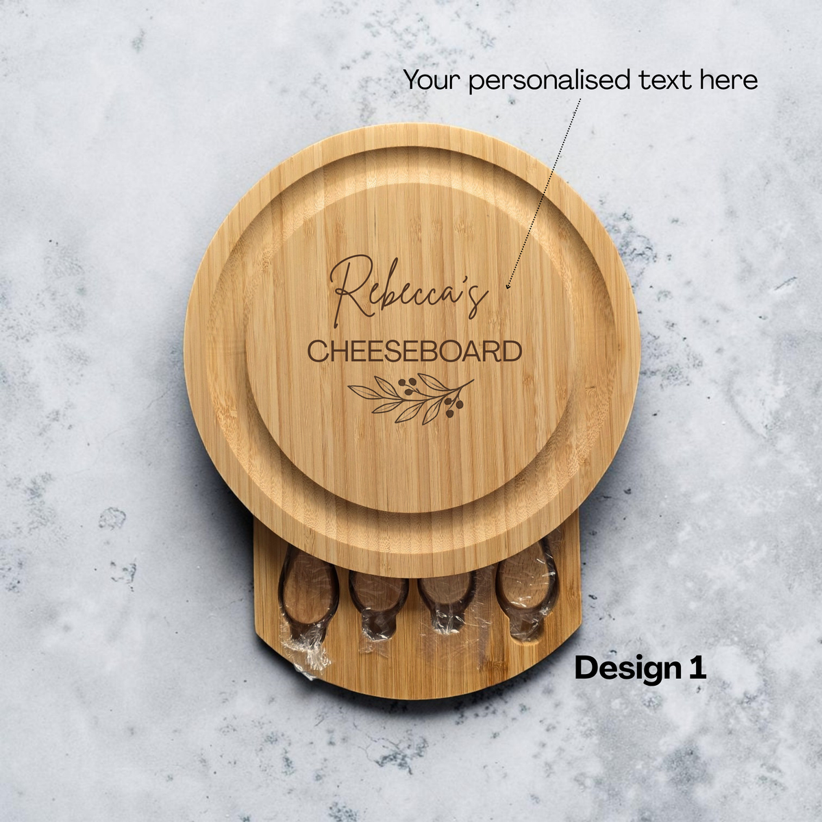 Personalised Bamboo Cheese Board Set: Engraved Gift for Couples