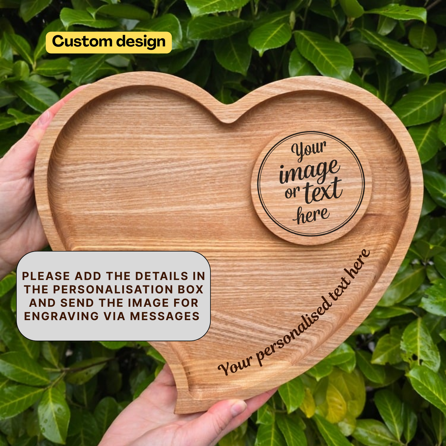 Large Personalised Heart Wooden Tea and Coffee Serving Platter