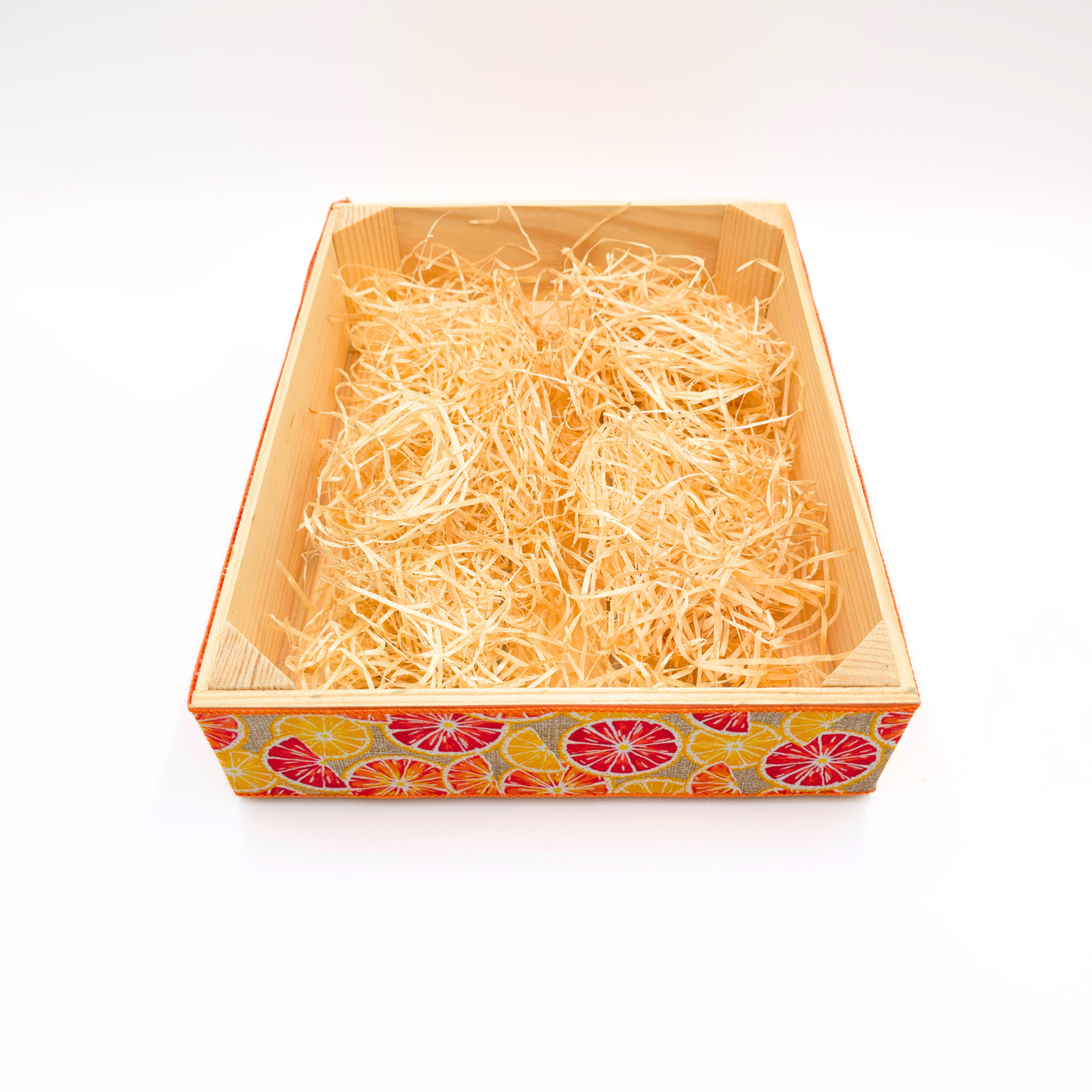 Empty Wooden Hamper Lush Oranges Decorated Gift Crate