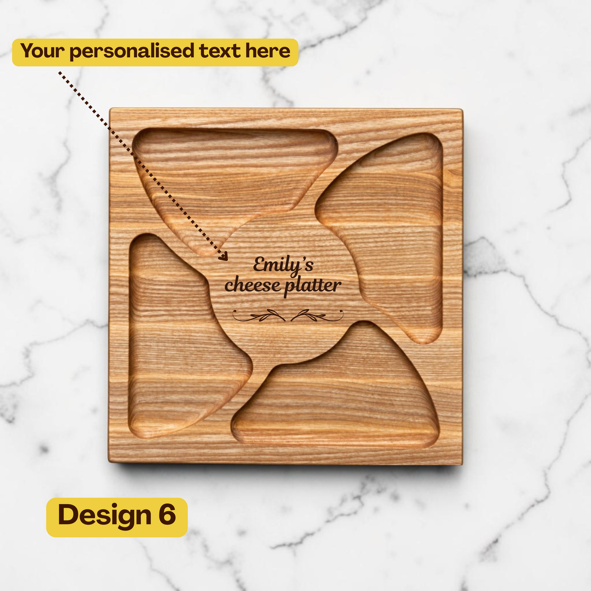 Personalised Square Wooden Charcuterie Board with Compartments