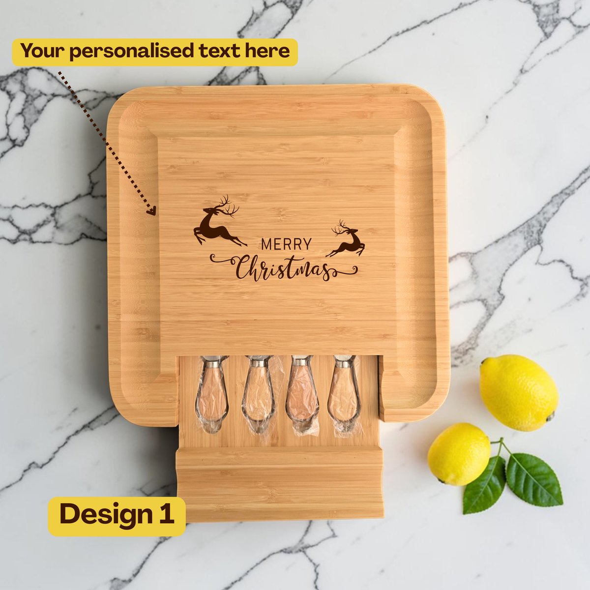 Personalised Large Square Cheeseboard Gift Set for Christmas