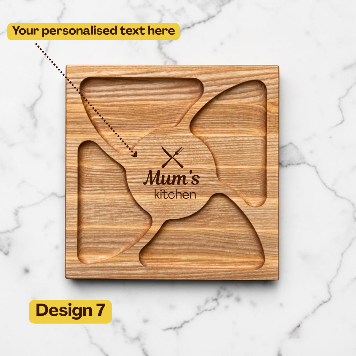 Personalised Square Wooden Charcuterie Board with Four Compartments