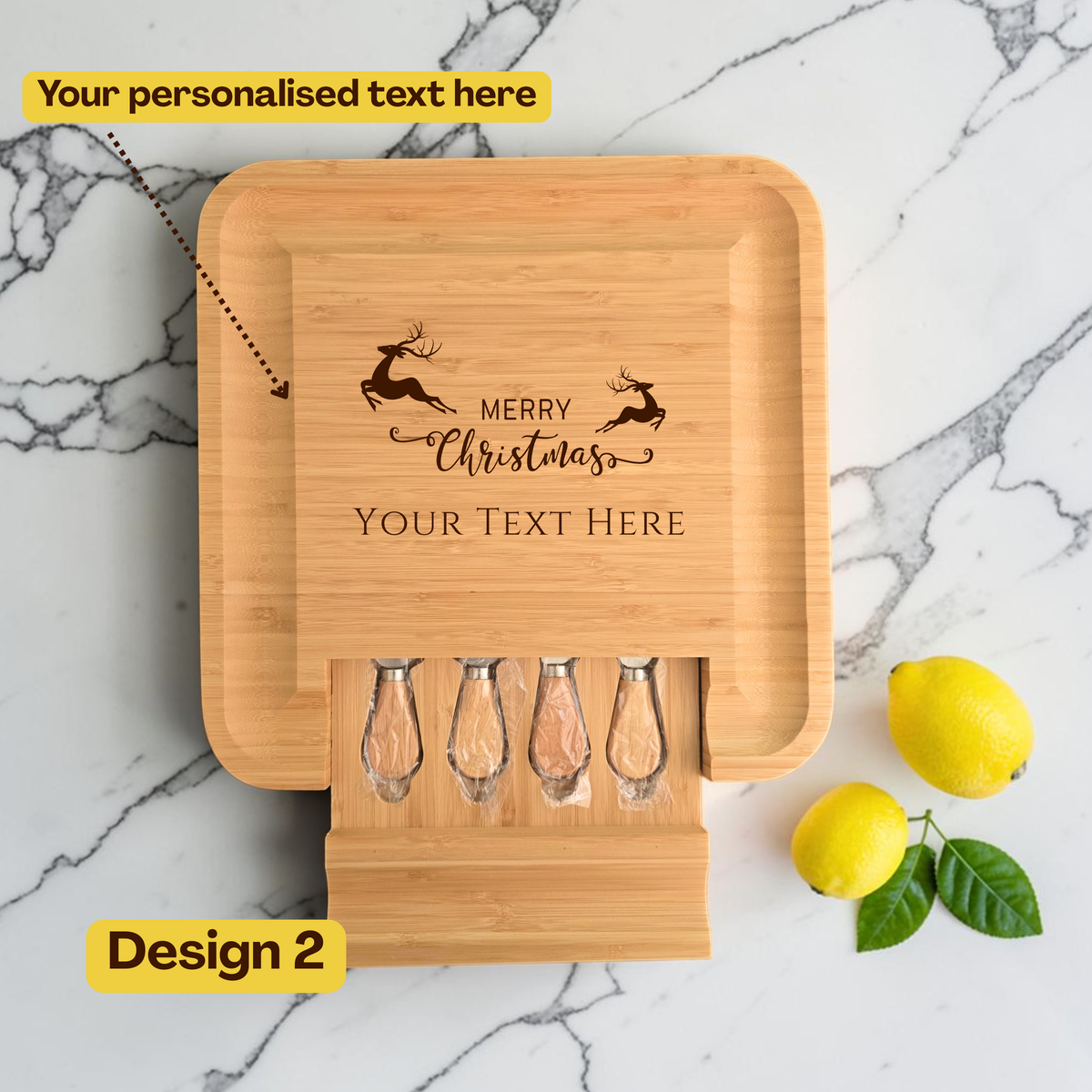 Personalised Large Square Cheeseboard Gift Set for Christmas