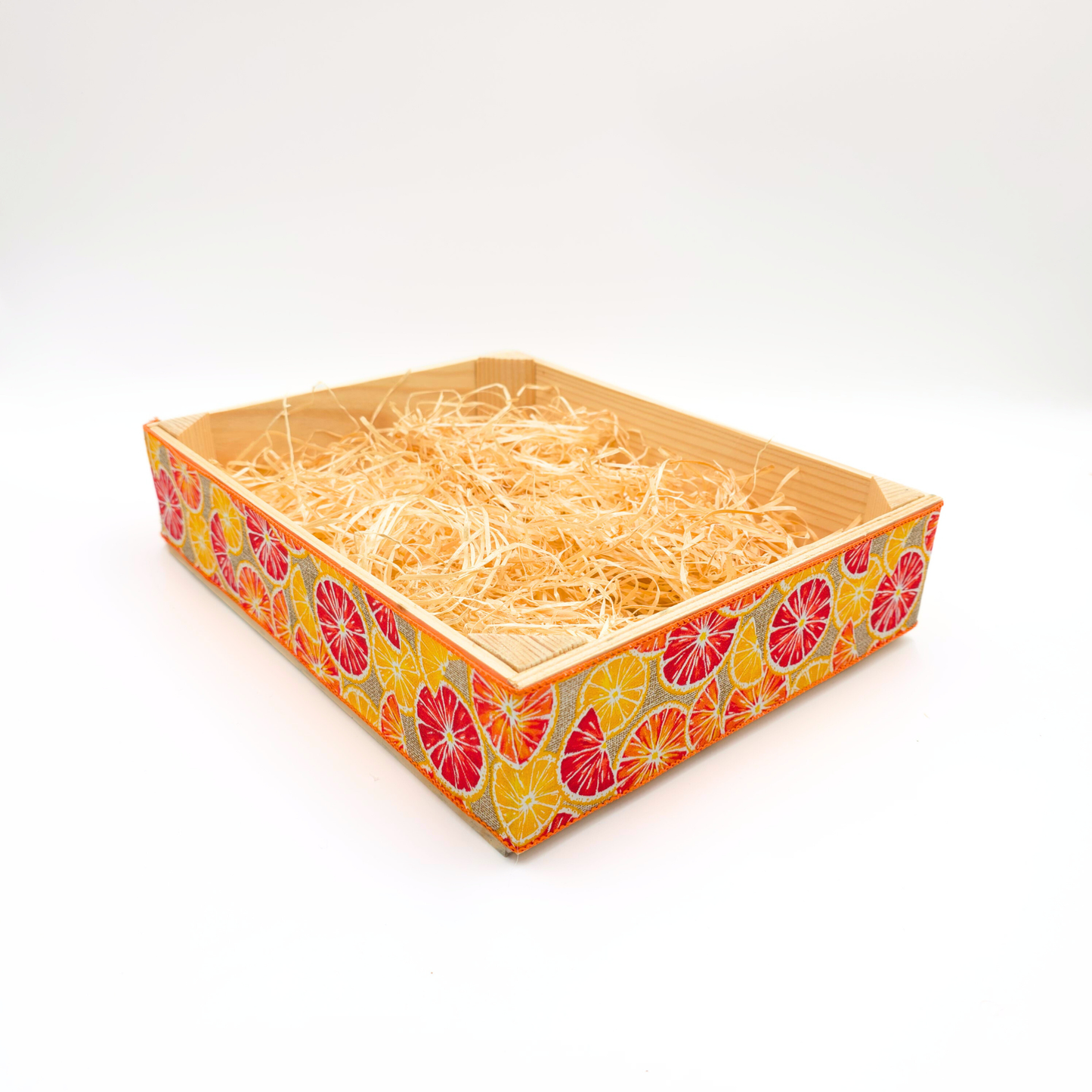 Empty Wooden Hamper Lush Oranges Decorated Gift Crate