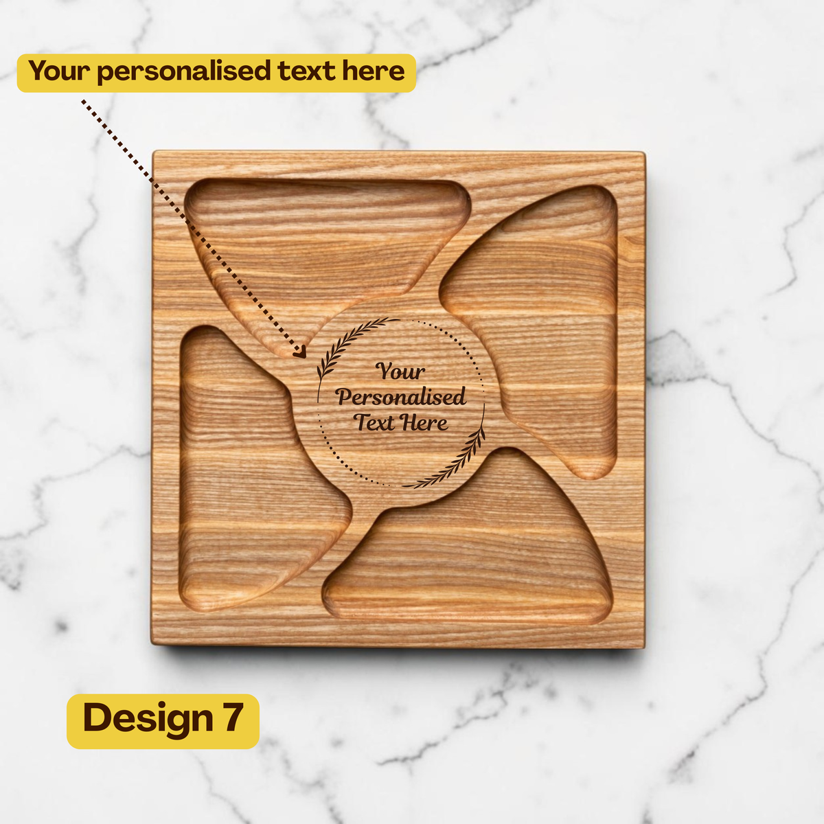 Personalised Square Wooden Charcuterie Board with Compartments
