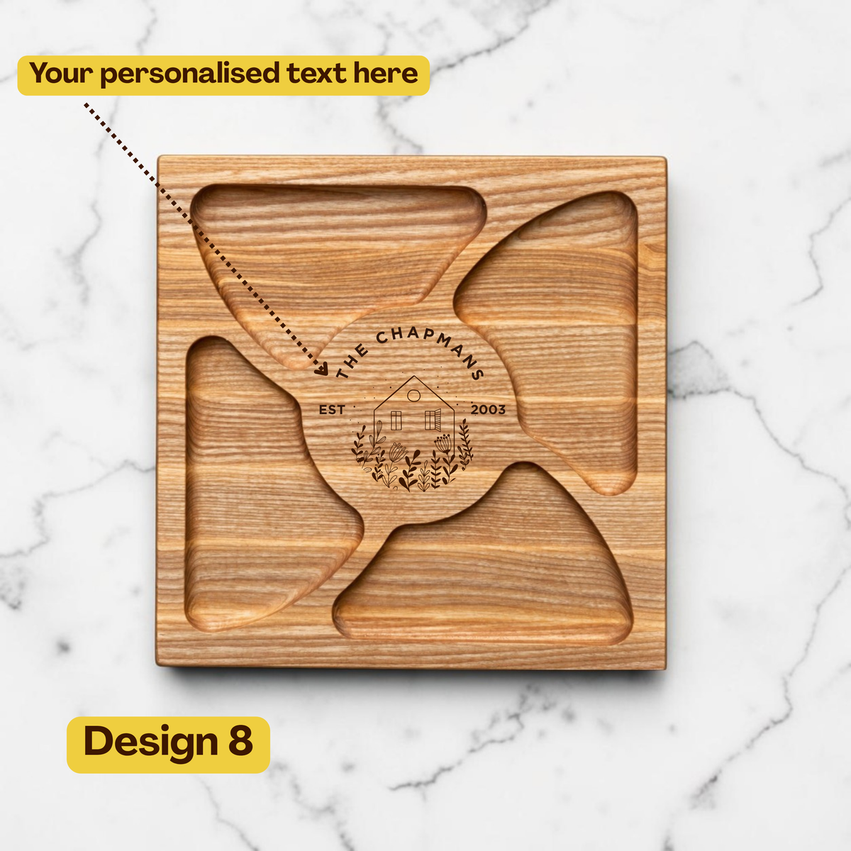 Personalised Square Wooden Charcuterie Board with Compartments