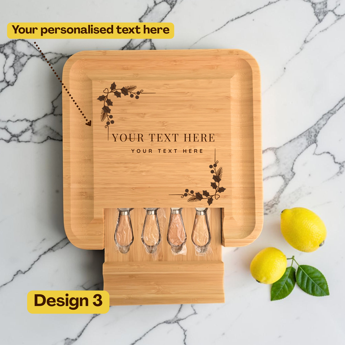 Personalised Large Square Cheeseboard Gift Set for Christmas