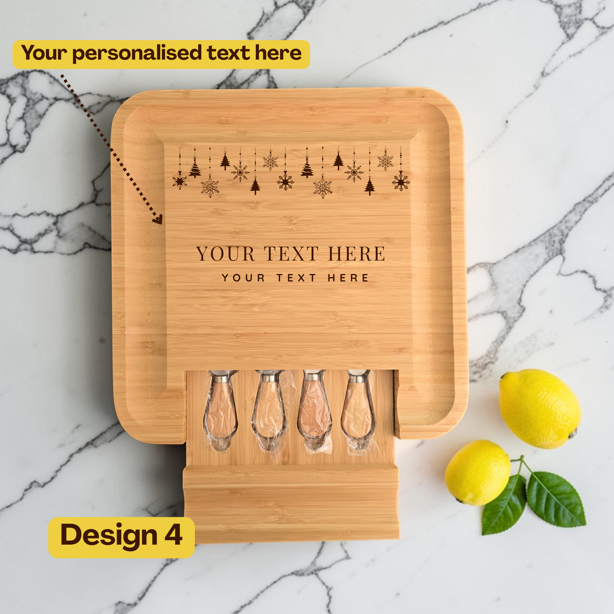 Personalised Large Square Cheeseboard Gift Set for Christmas