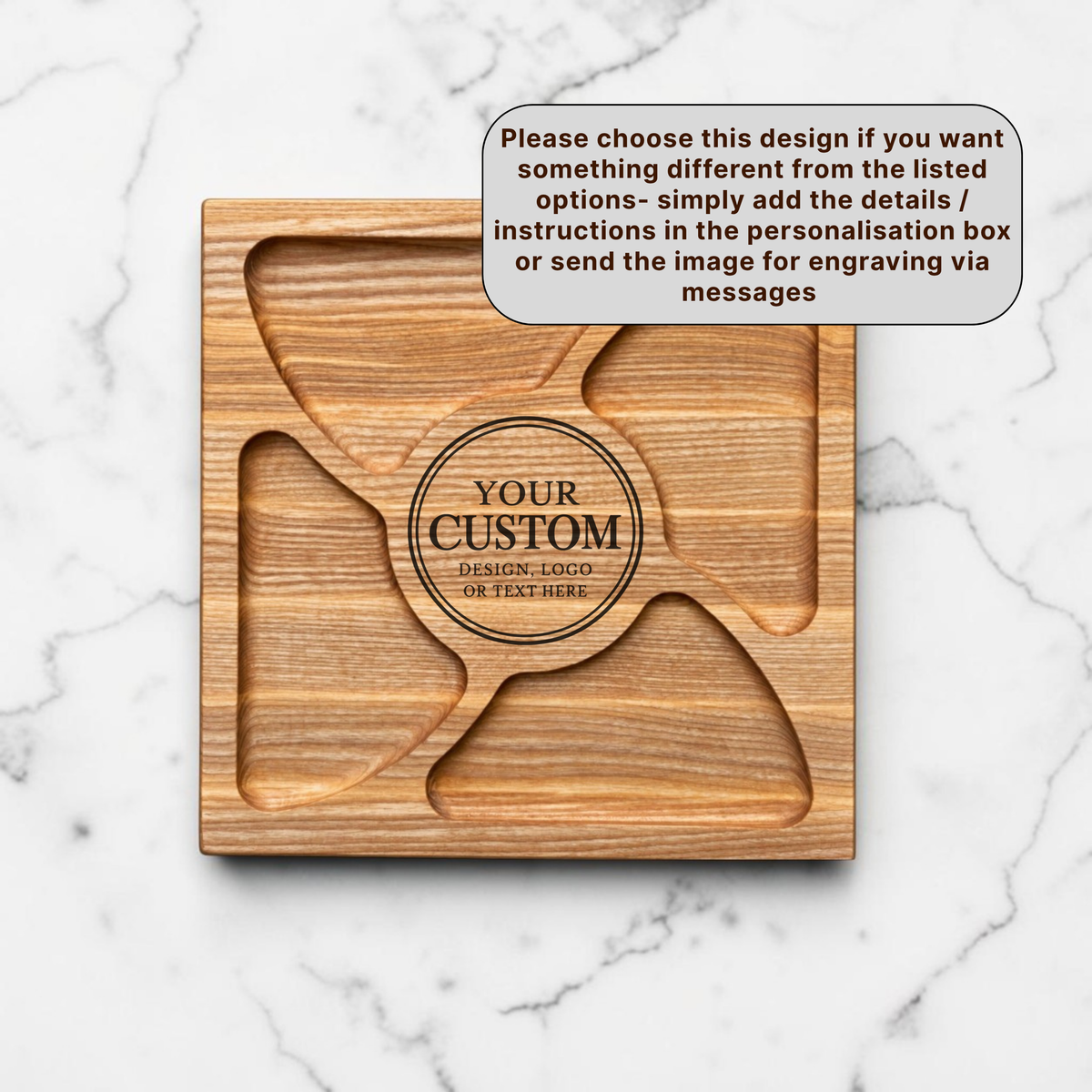 Personalised Square Wooden Charcuterie Board with Four Compartments