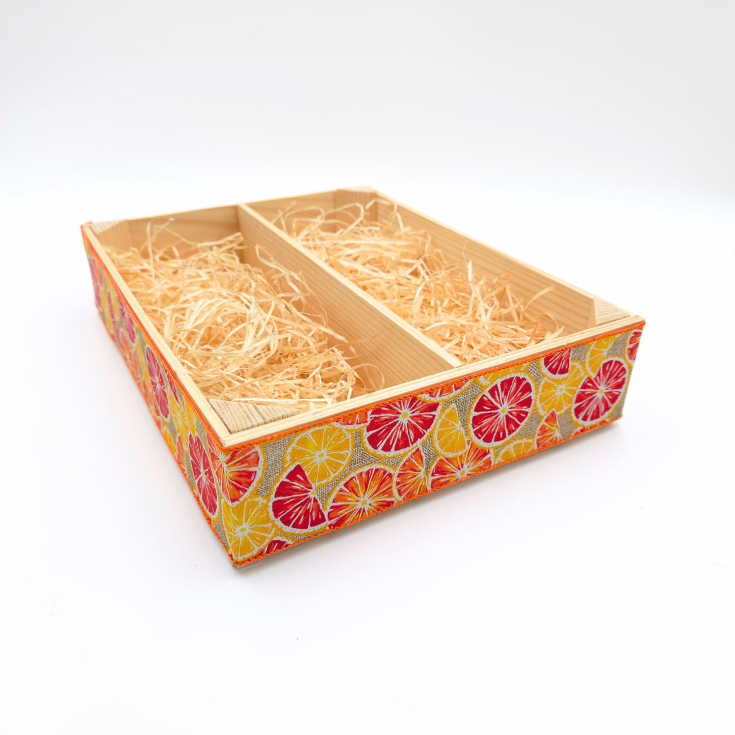 Empty Wooden Hamper Lush Oranges Decorated Gift Crate
