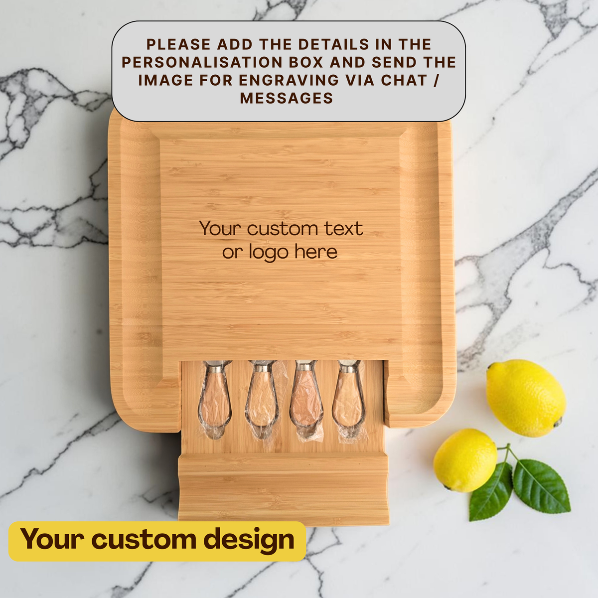 Personalised Large Square Cheeseboard Gift Set for Christmas