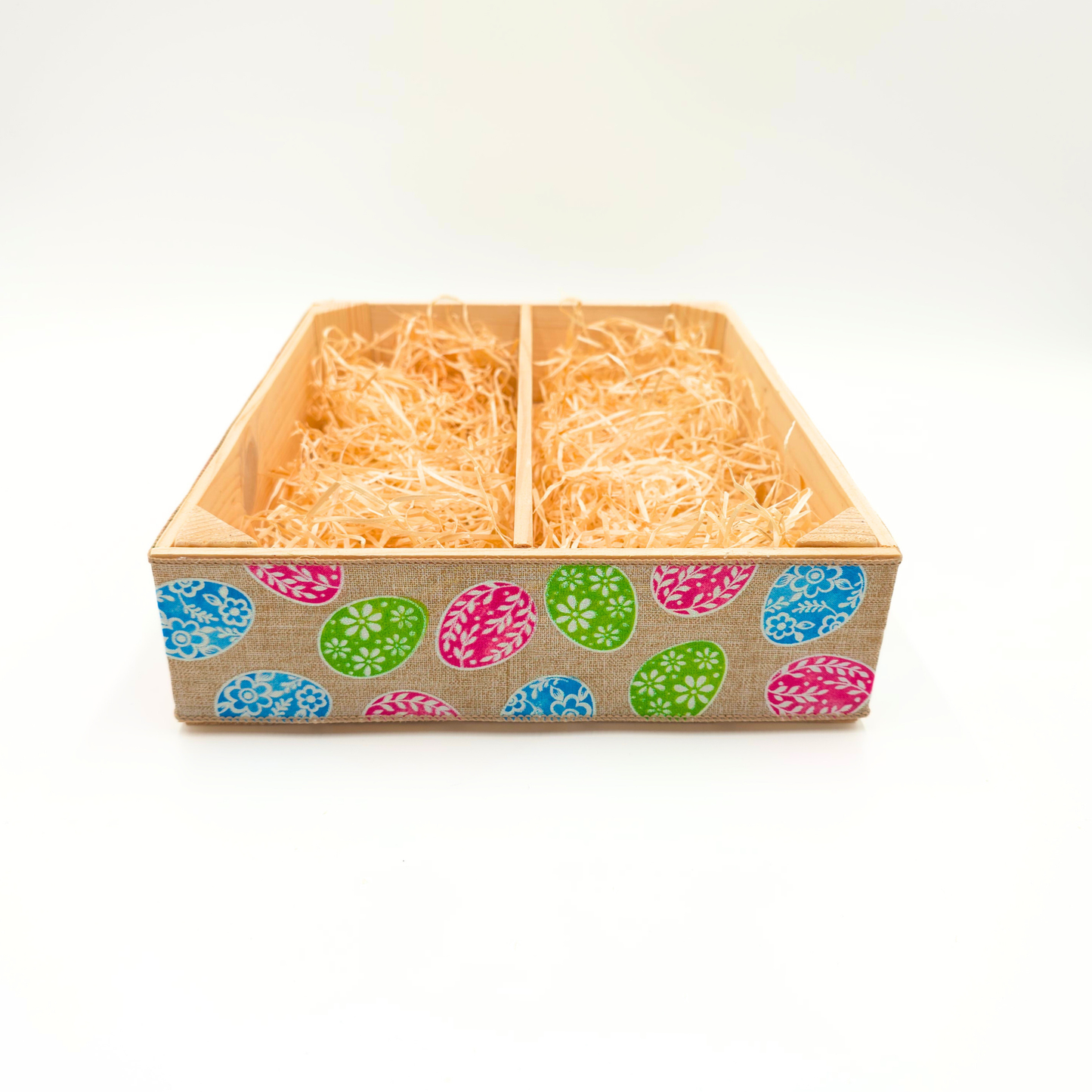 Empty Wooden Hamper Easter Egg Decorated Gift Crate