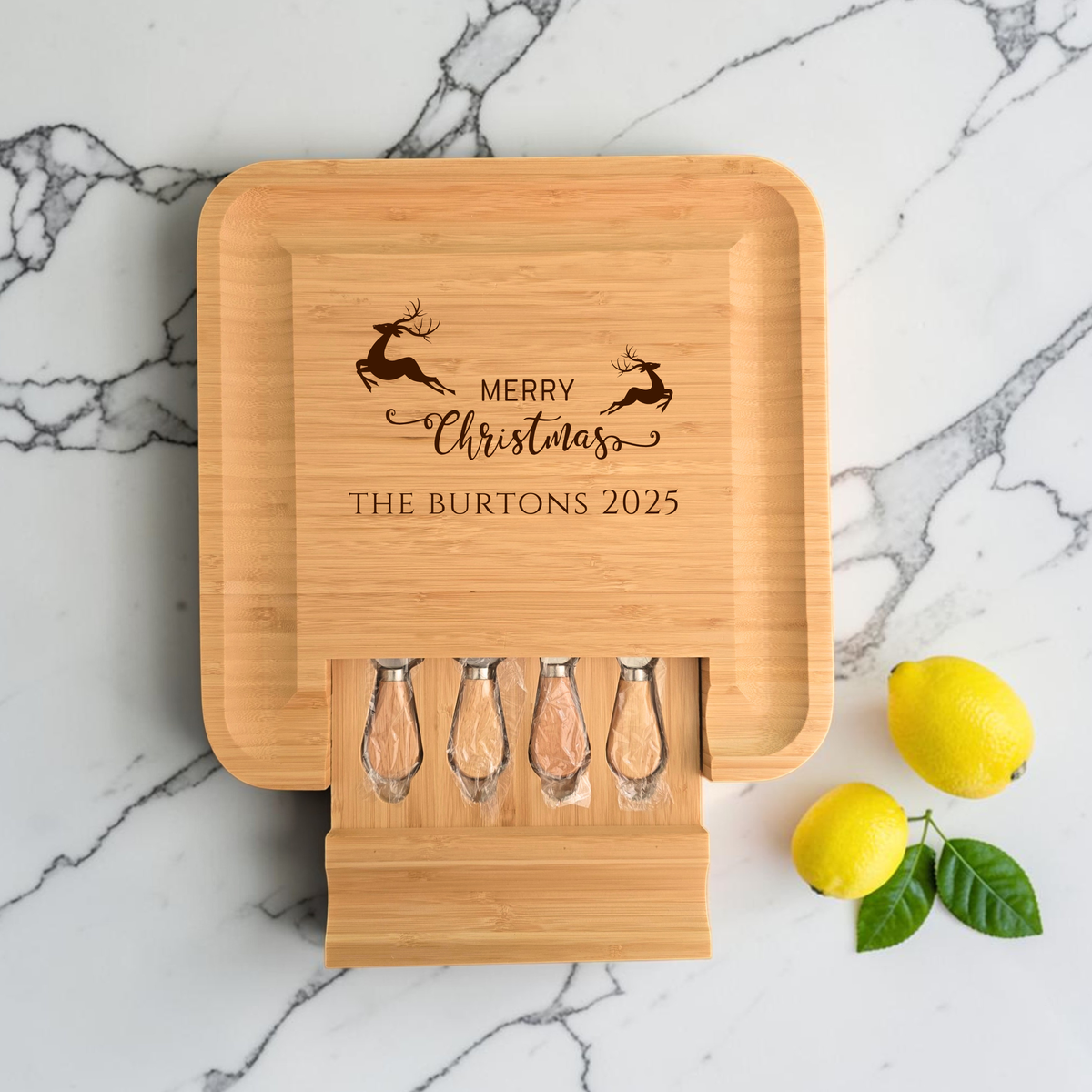 Personalised Large Square Cheeseboard Gift Set for Christmas