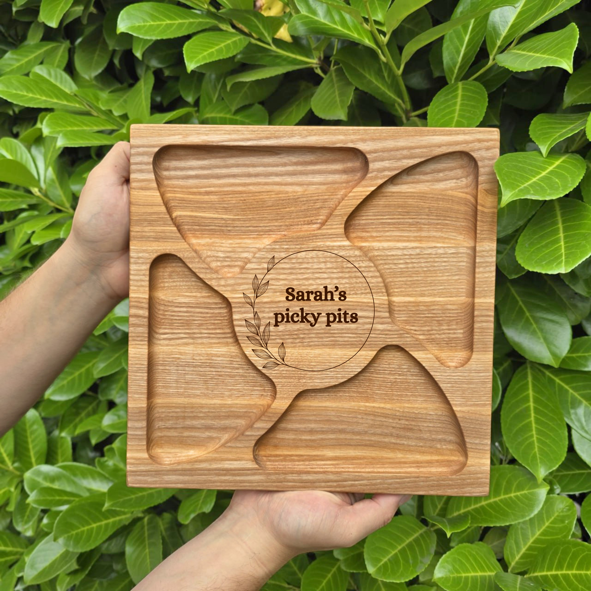 Personalised Square Wooden Charcuterie Board with Four Compartments