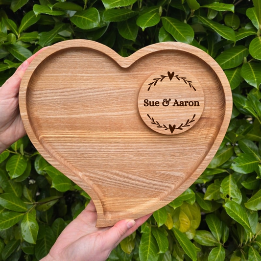 Personalised Heart Shaped Wooden Platter Ideal Wedding Gift