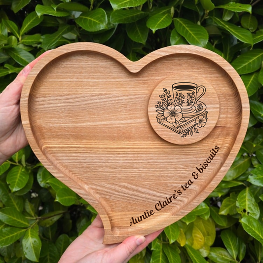 Large Personalised Heart Wooden Tea and Coffee Serving Platter