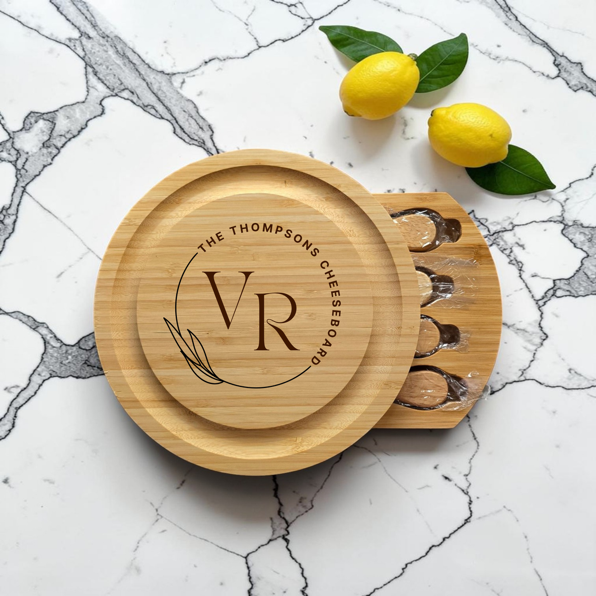 Personalised Bamboo Cheese Board Set: Engraved Gift for Couples