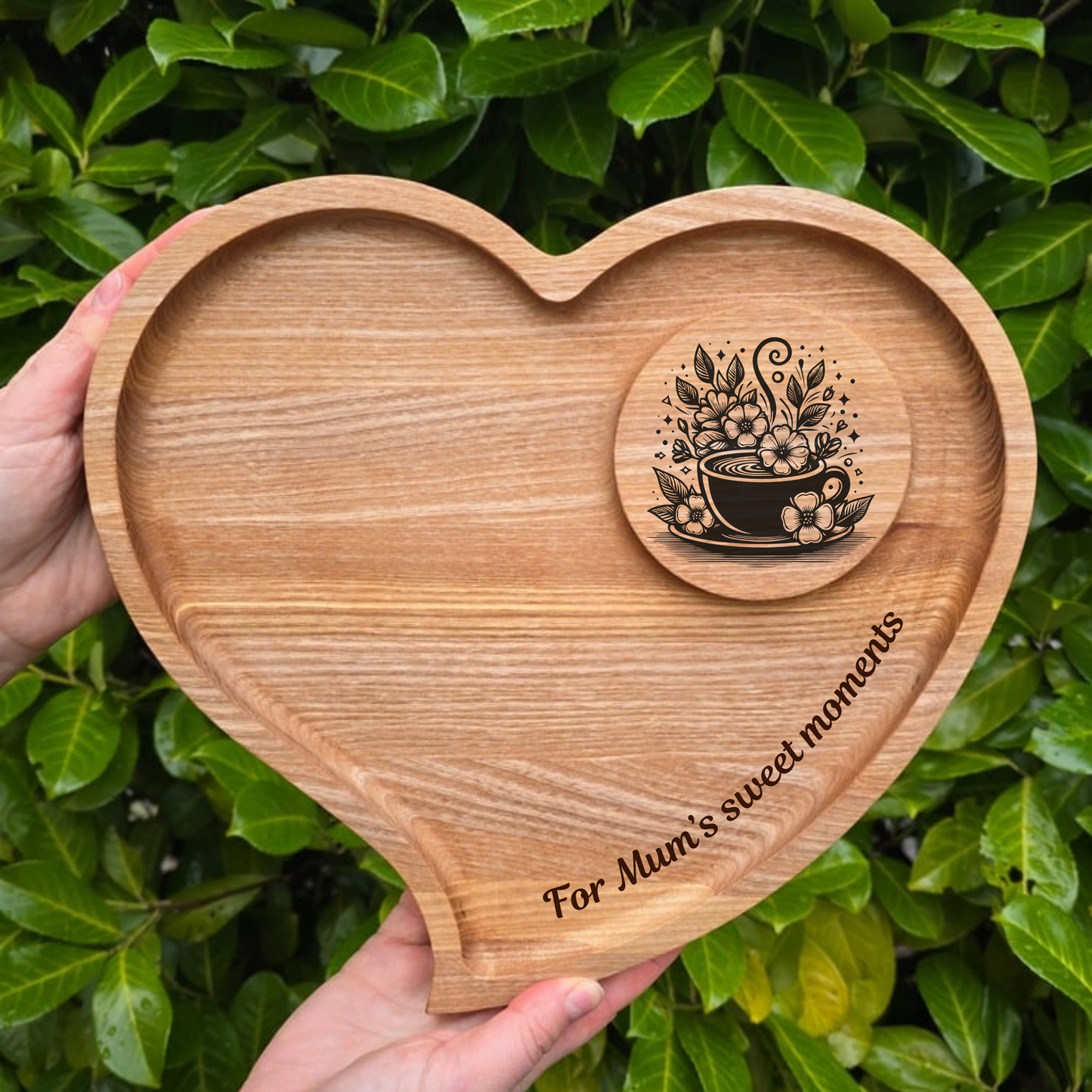 Large Personalised Heart Wooden Tea and Coffee Serving Platter