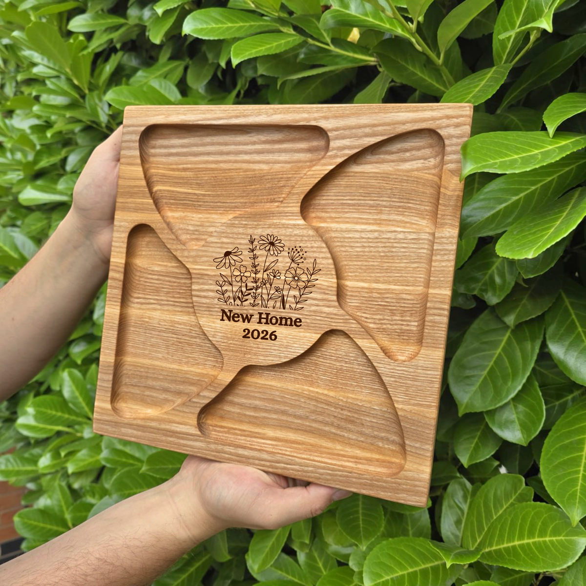 Personalised Square Wooden Charcuterie Board with Four Compartments