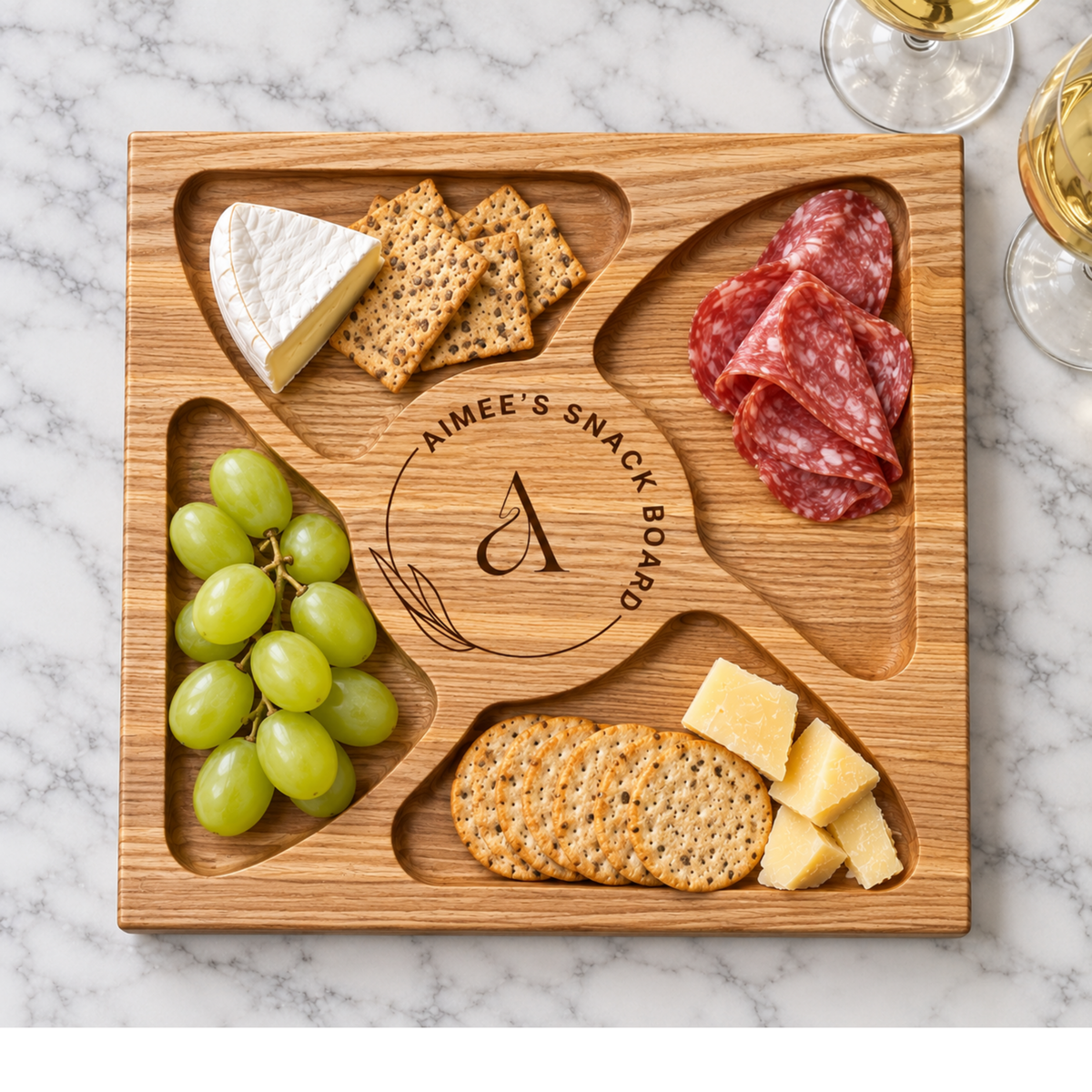 Personalised Square Wooden Charcuterie Board with Compartments