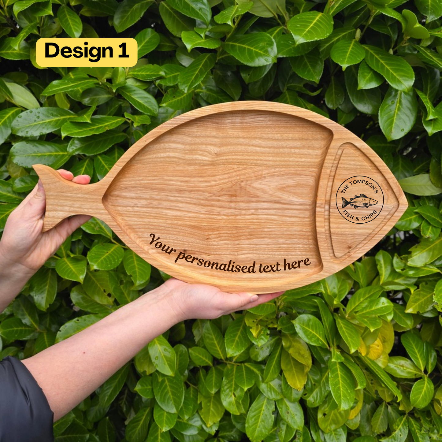 Personalised Fish-Shaped Platter Engraved Wooden Serving Board