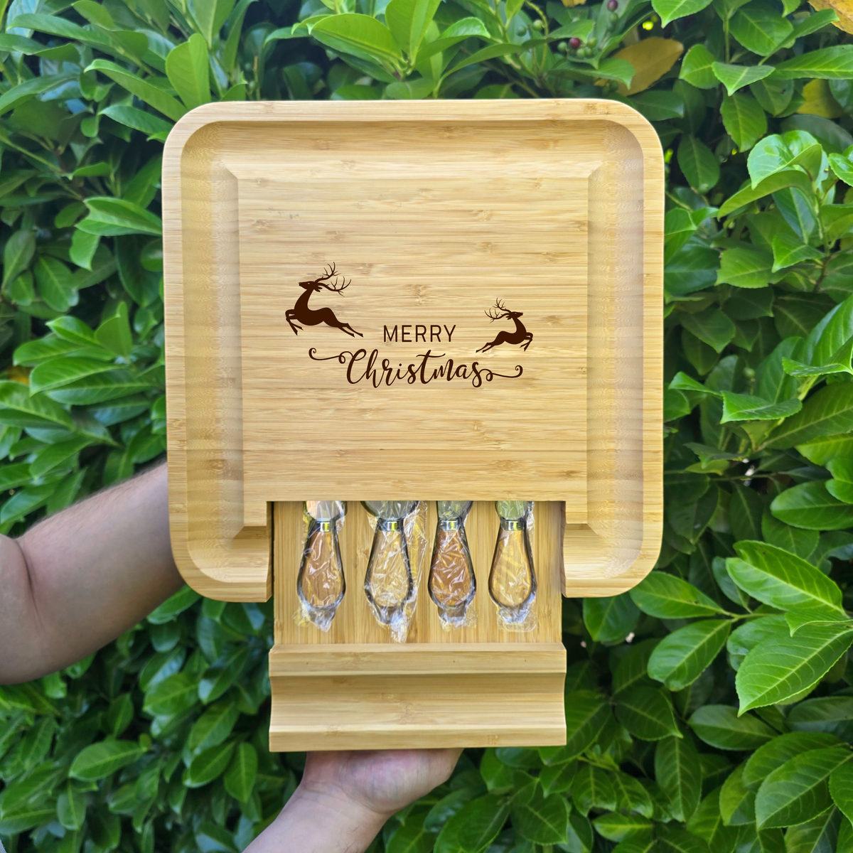 Personalised Large Square Cheeseboard Gift Set for Christmas