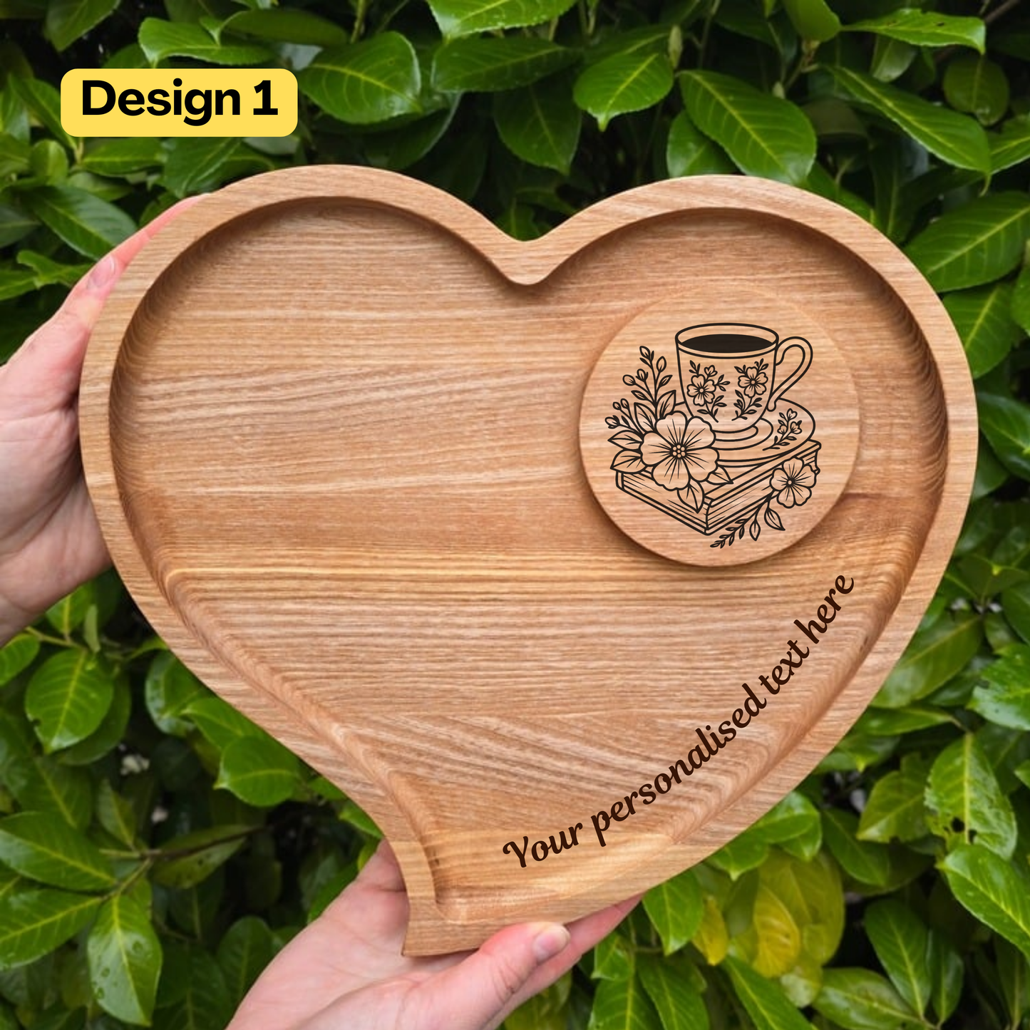 Large Personalised Heart Wooden Tea and Coffee Serving Platter