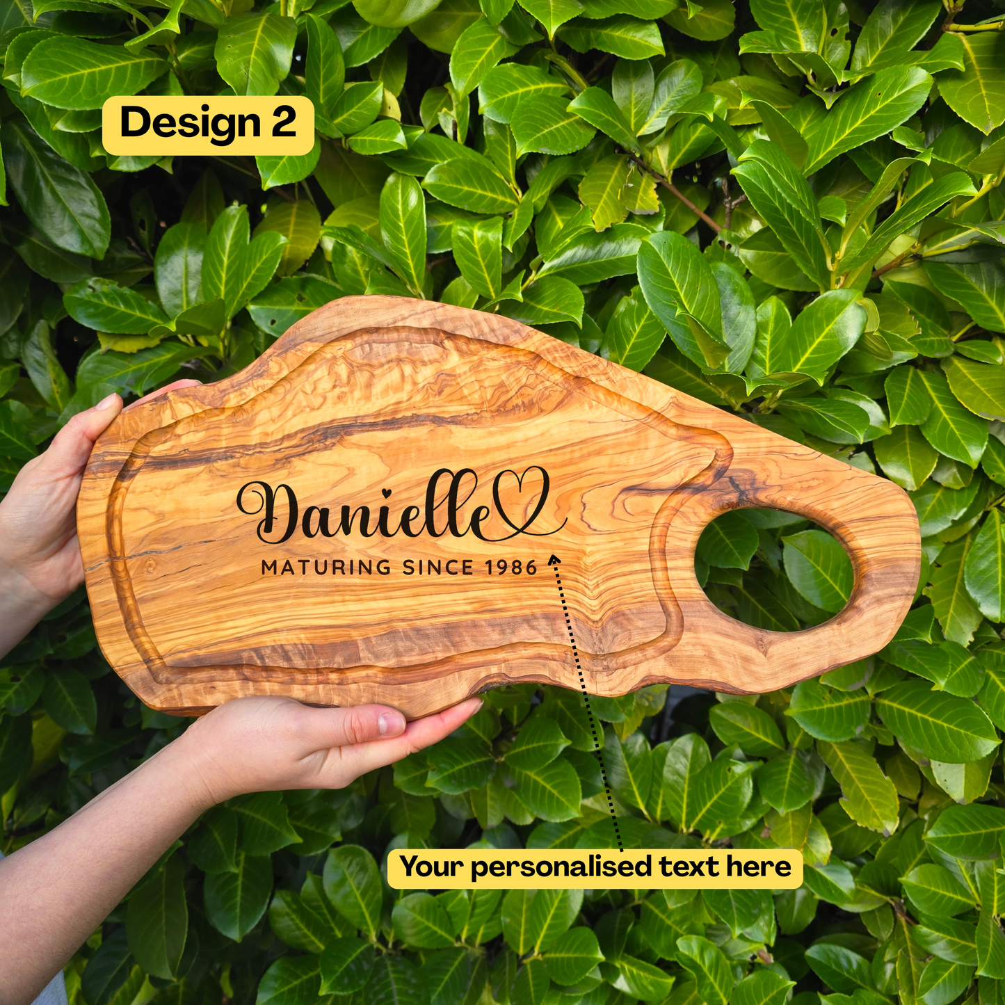 Personalised Large Olive Wood Chopping Board with Handle Gift for Couples