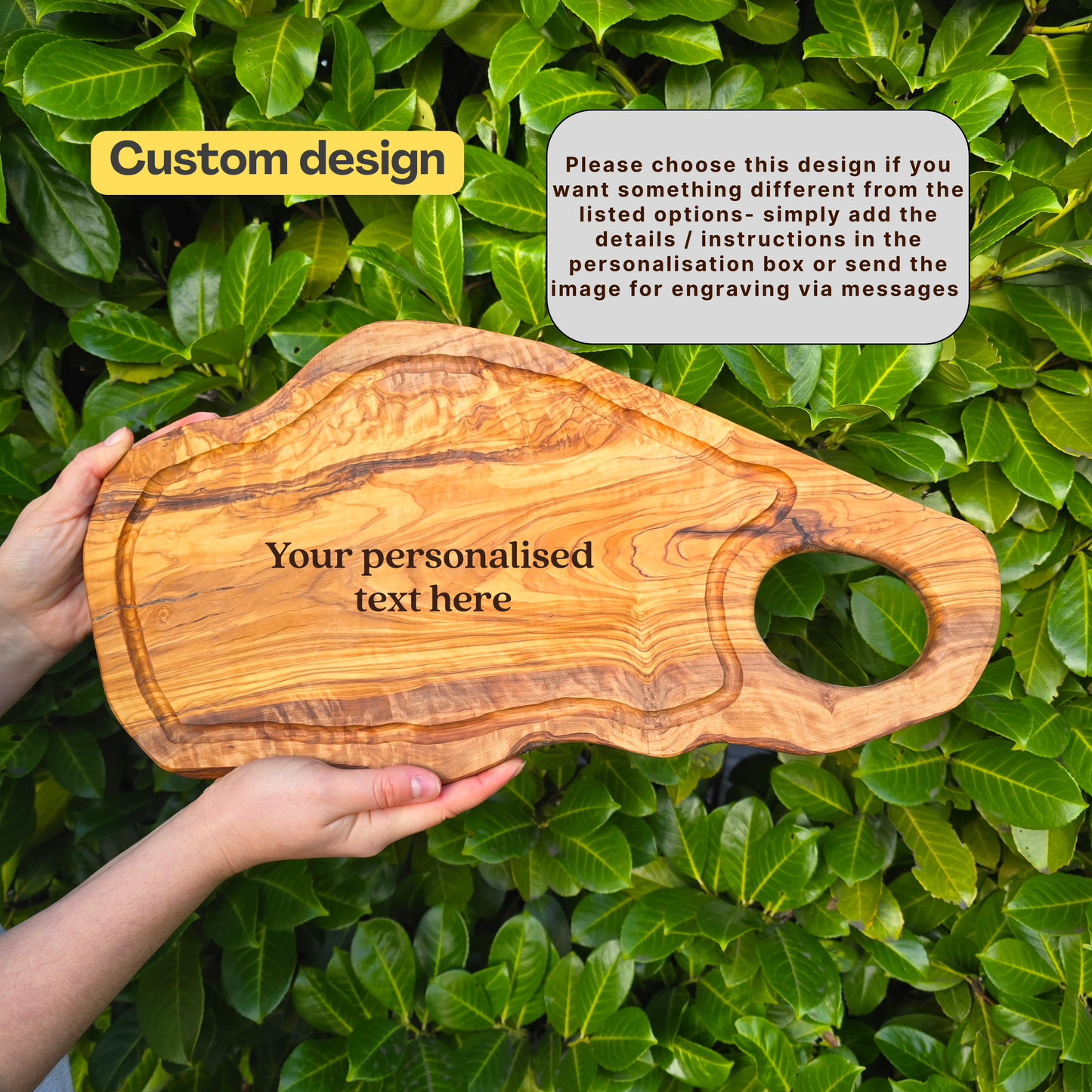 Personalised Large Olive Wood Chopping Board with Handle Gift for Couples