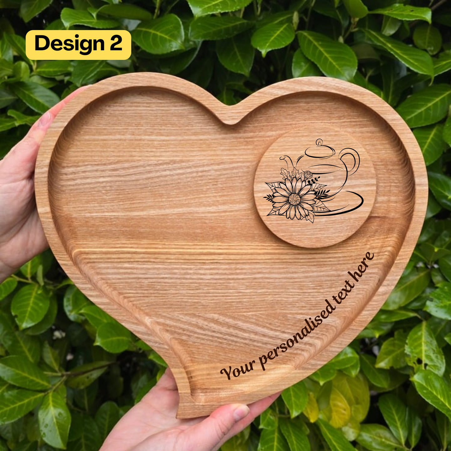 Large Personalised Heart Wooden Tea and Coffee Serving Platter