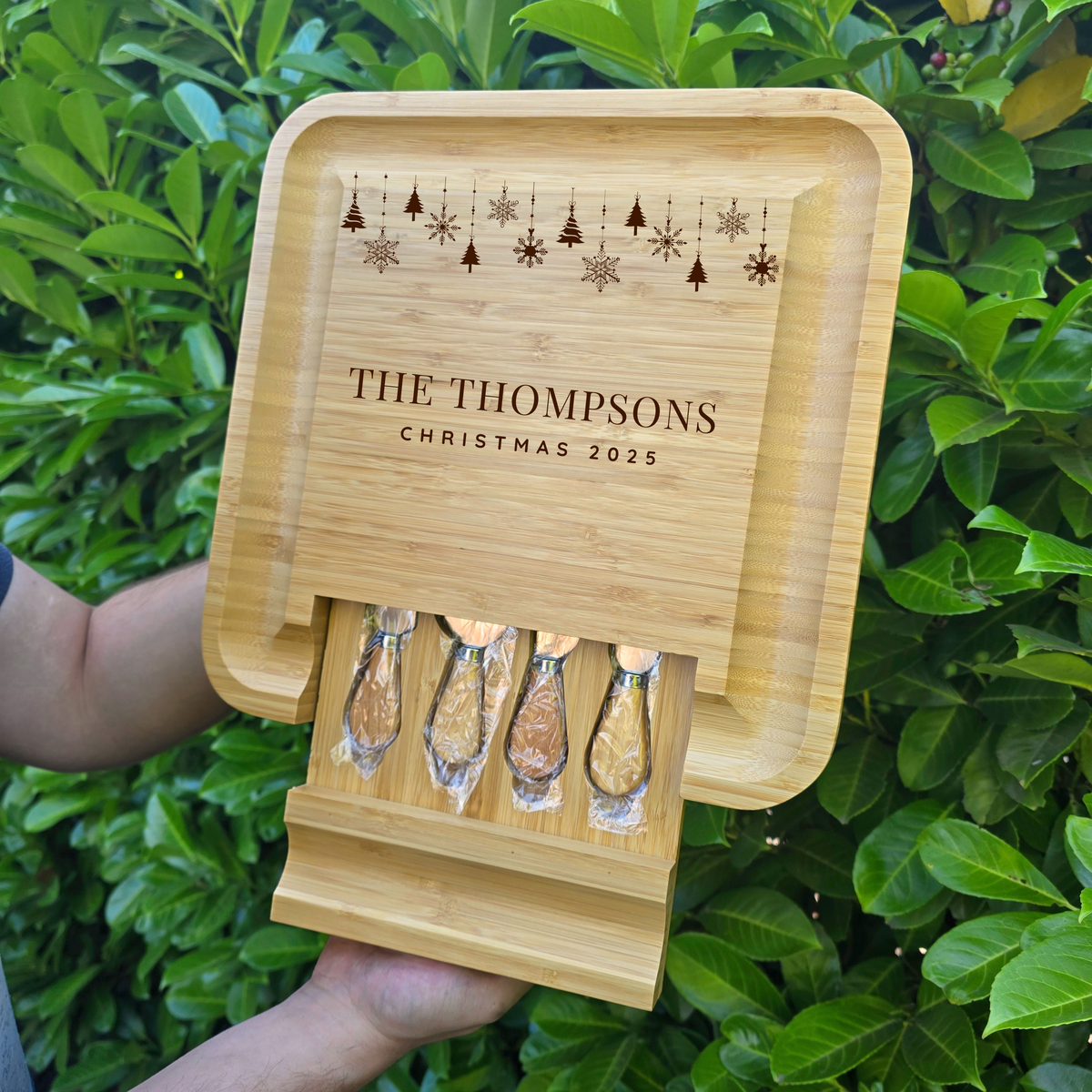 Personalised Large Square Cheeseboard Gift Set for Christmas