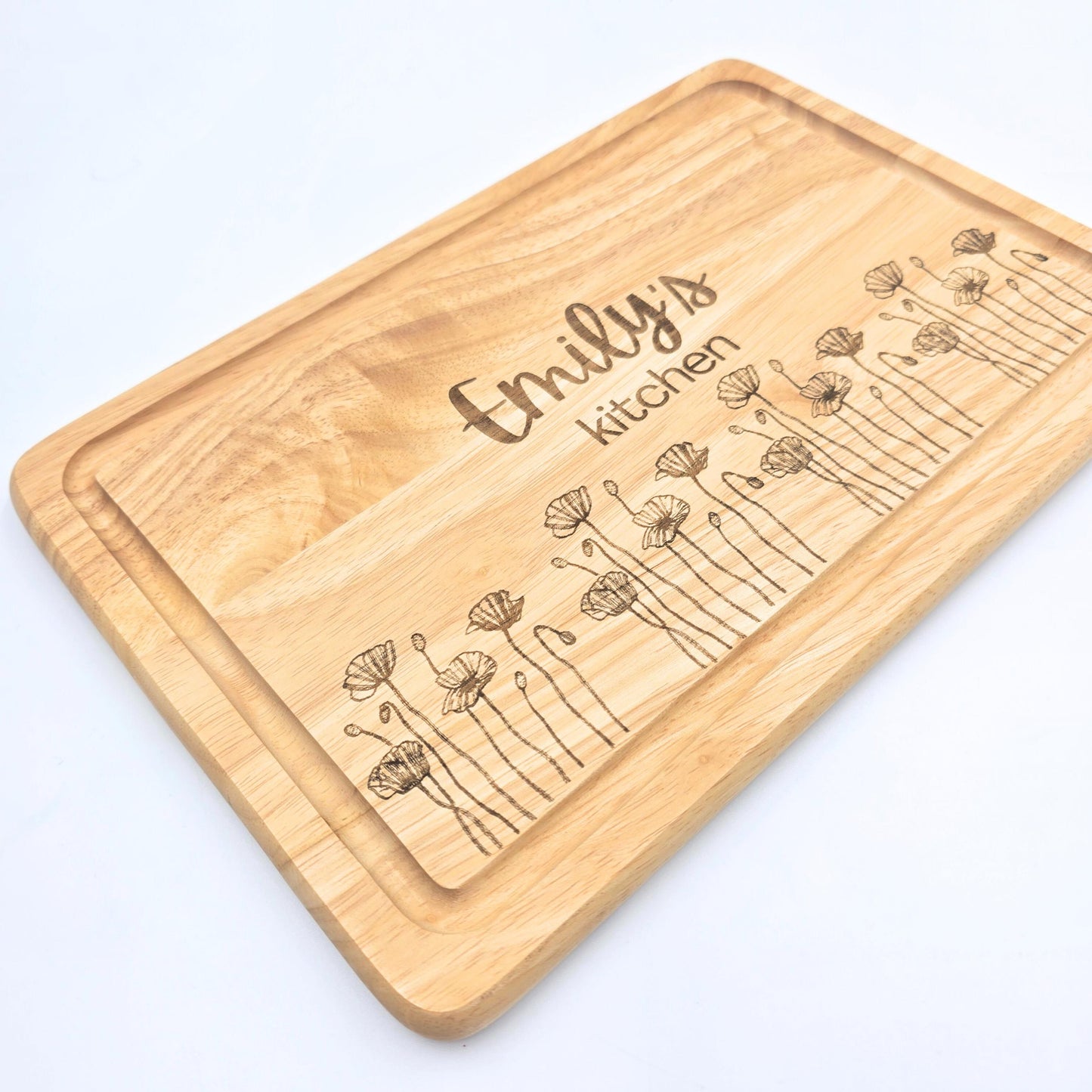 Personalised Flowers Engraved Wooden Serving Board Birthday Gift