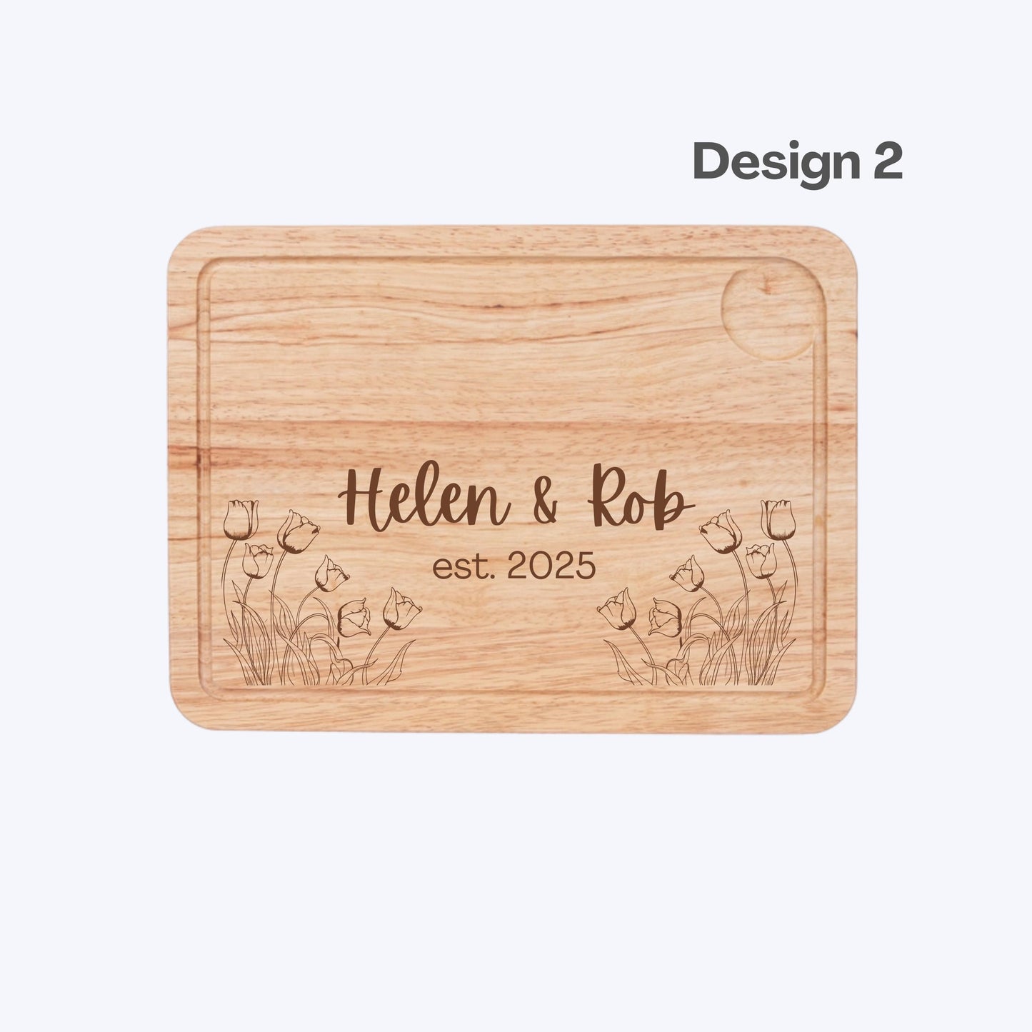 Personalised Flowers Engraved Wooden Serving Board Birthday Gift