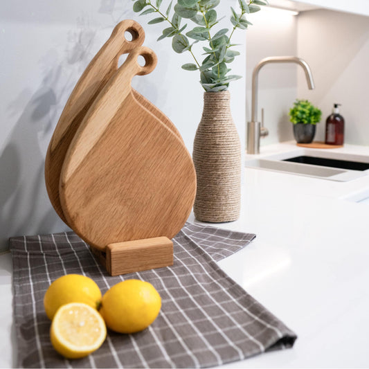 Set of 2 - Solid Oak Chopping Board, Handmade Natural Oak Wooden Cutting Board - Father's Day Gift