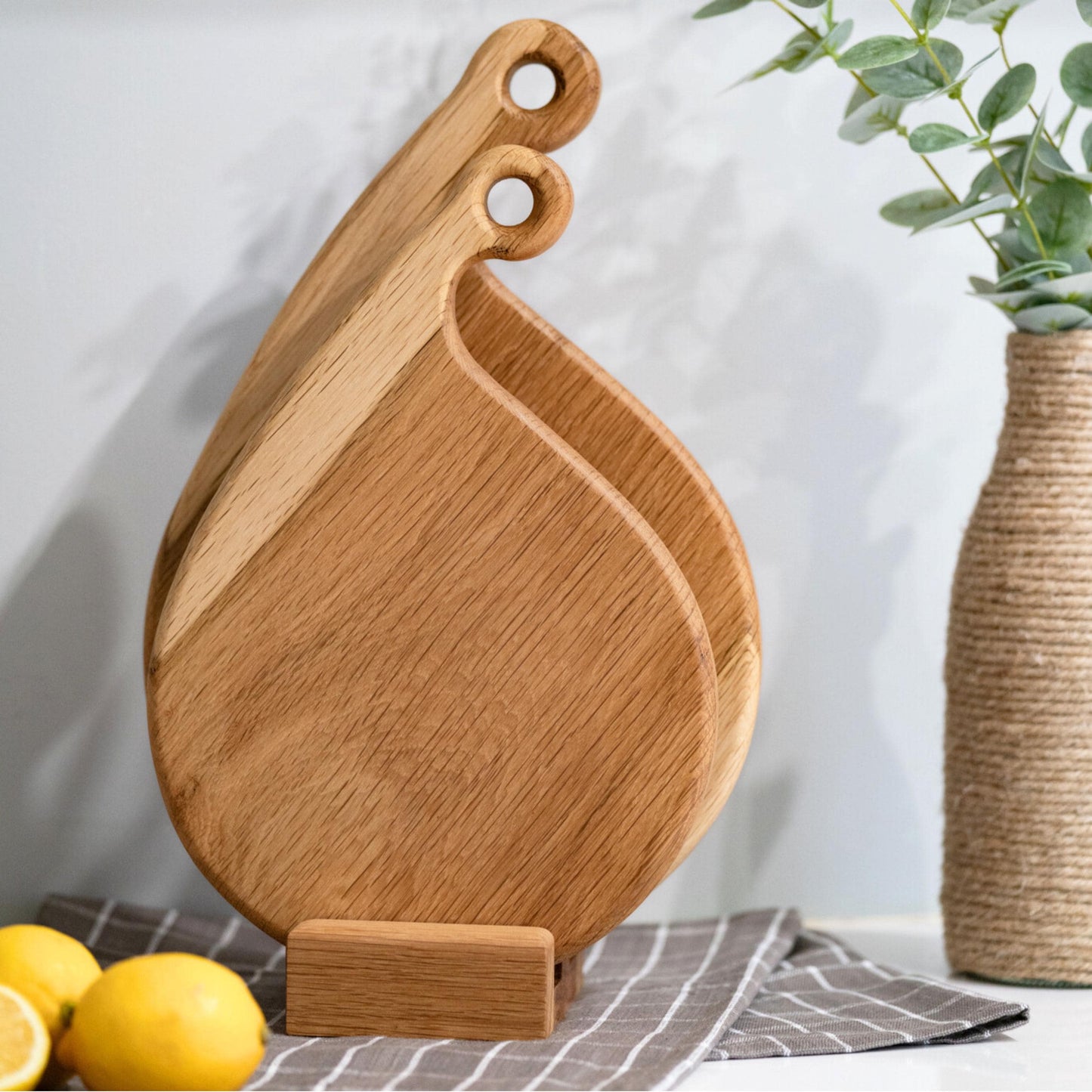 Set of 2 - Solid Oak Chopping Board, Handmade Natural Oak Wooden Cutting Board - Father's Day Gift