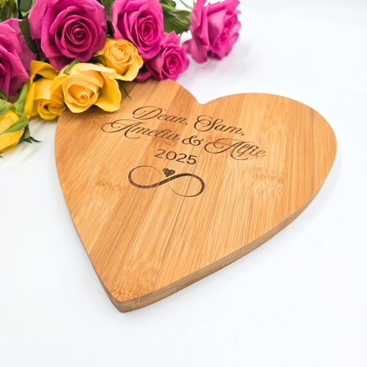 Personalised Heart-Shaped Wooden Serving Board, Bamboo Cheese Board, Chopping Board, Housewarming Gift, Kitchen Gift