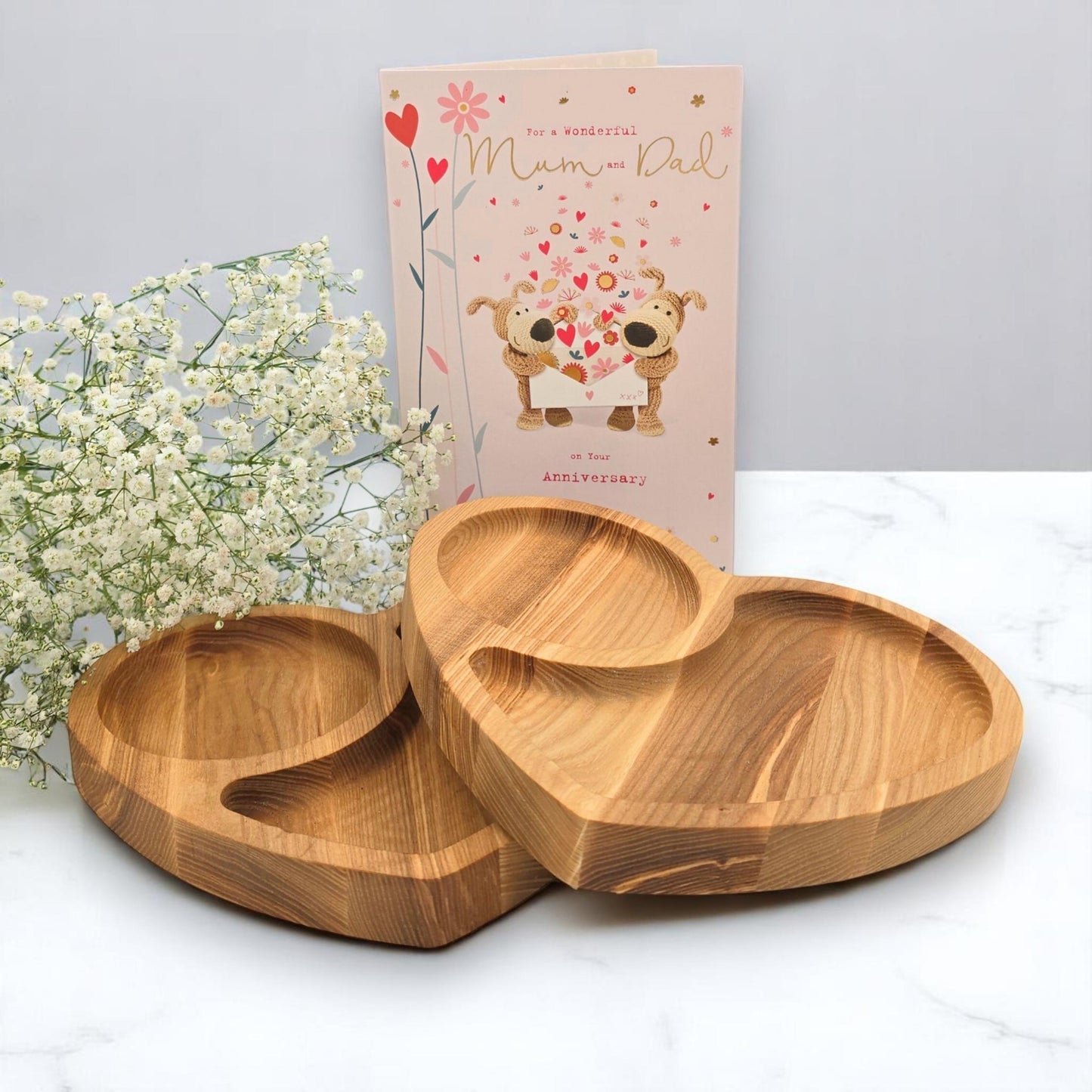 Personalised Heart-Shaped Tea and Biscuits Wooden Platter