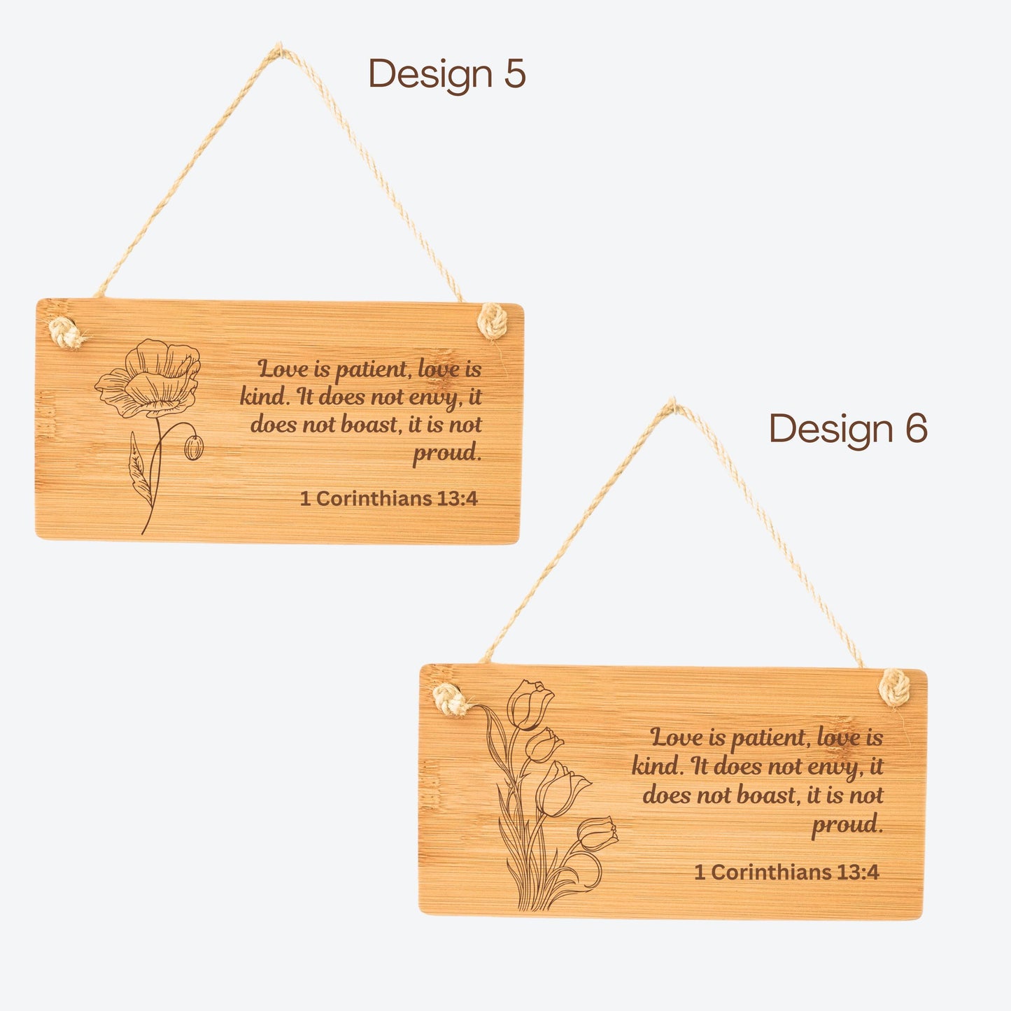 Personalised Wooden Hanging Door Plaque Sign - Love is Patient Love is Kind - Corinthians - Bible Verse - Couple Gift - Gift under 10