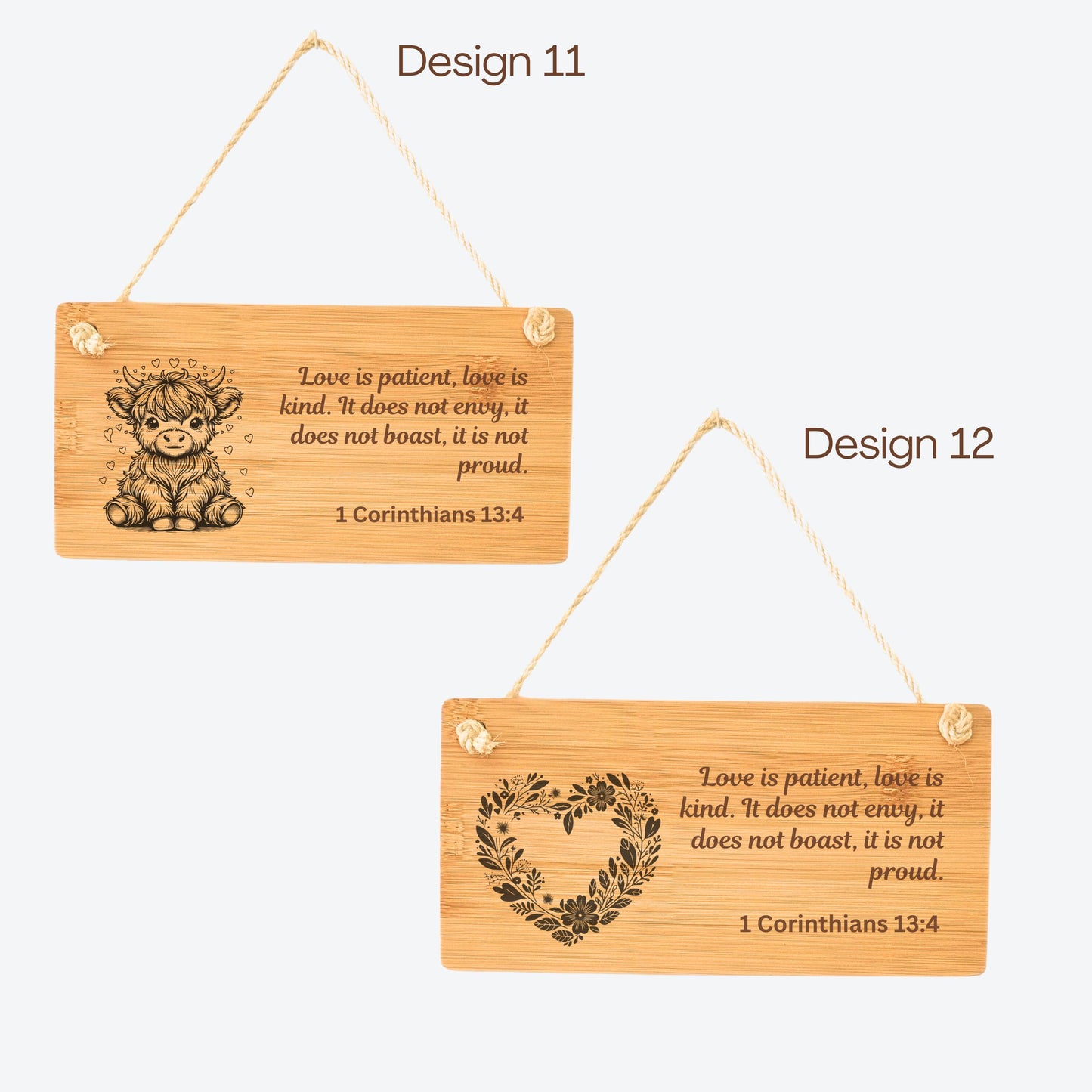 Personalised Wooden Hanging Door Plaque Sign - Love is Patient Love is Kind - Corinthians - Bible Verse - Couple Gift - Gift under 10