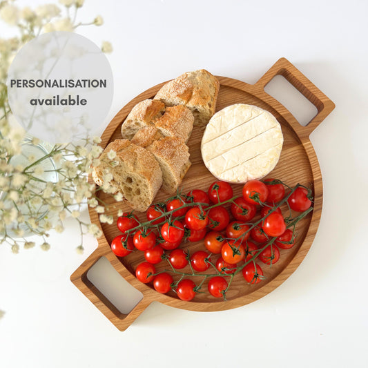 Personalised Wooden Round Tray with Handles