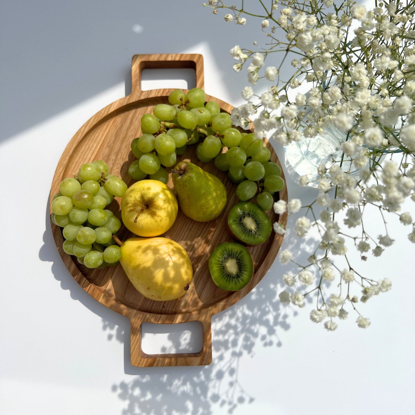 Personalised Wooden Round Tray with Handles