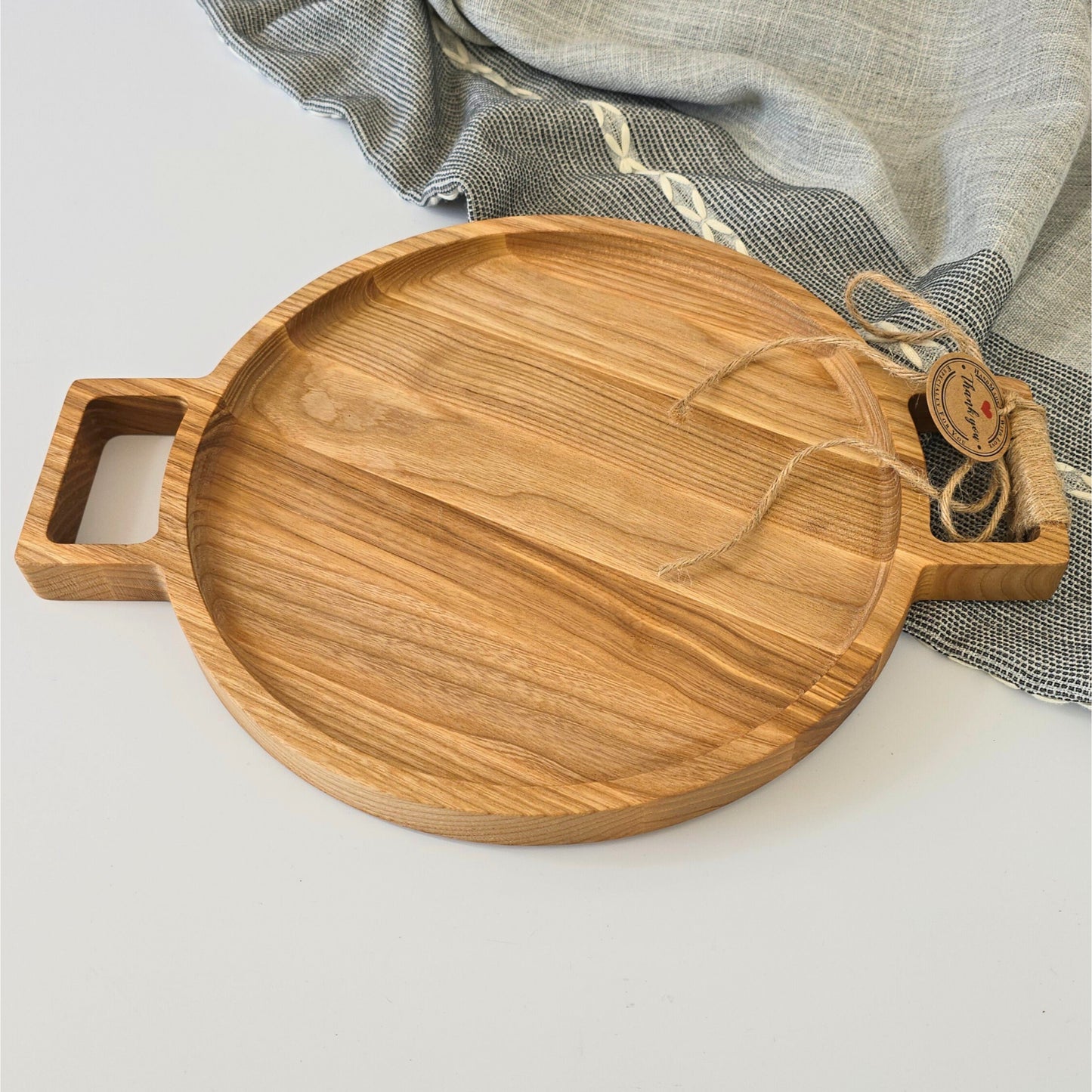 Personalised Wooden Round Tray with Handles