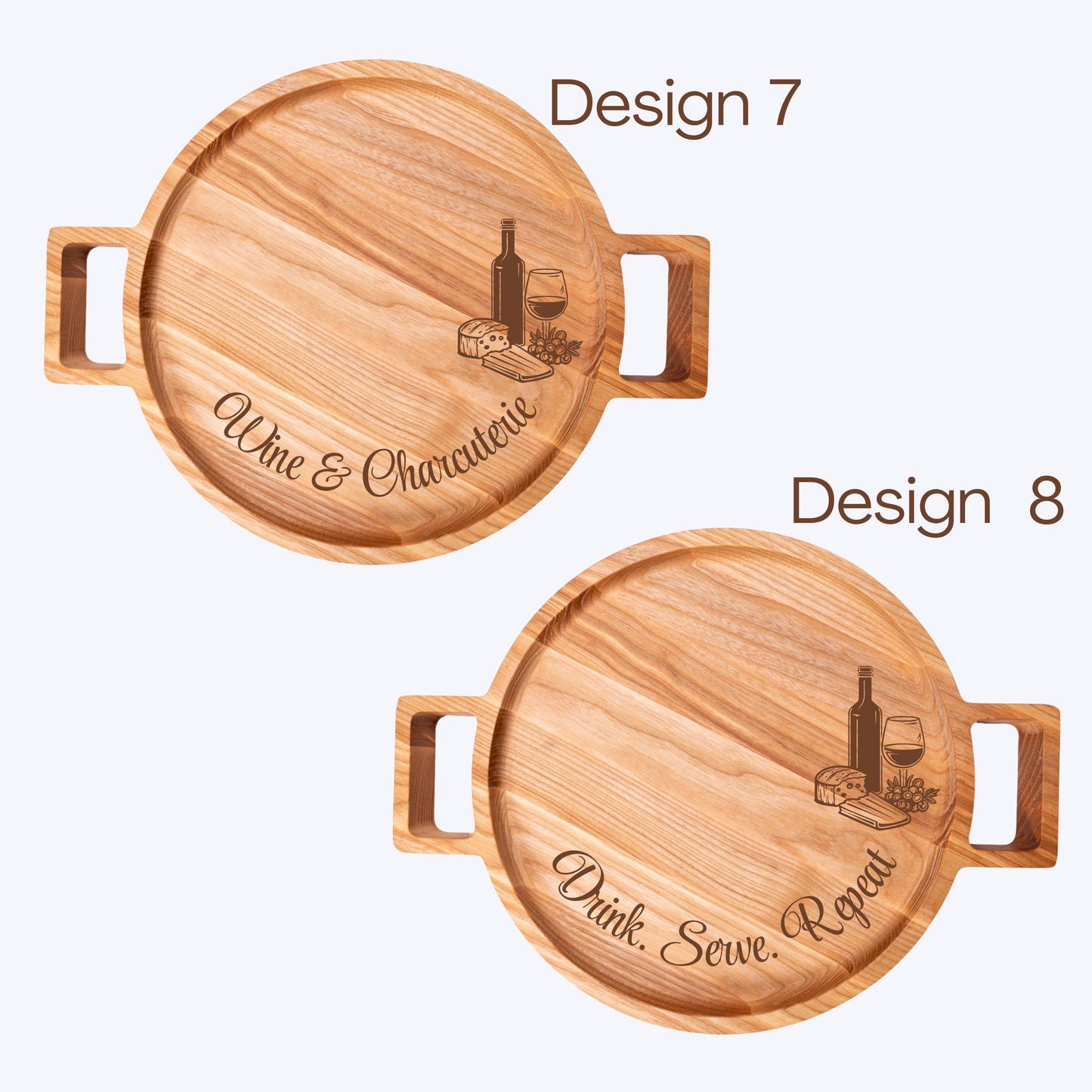 Personalised Wooden Round Tray with Handles