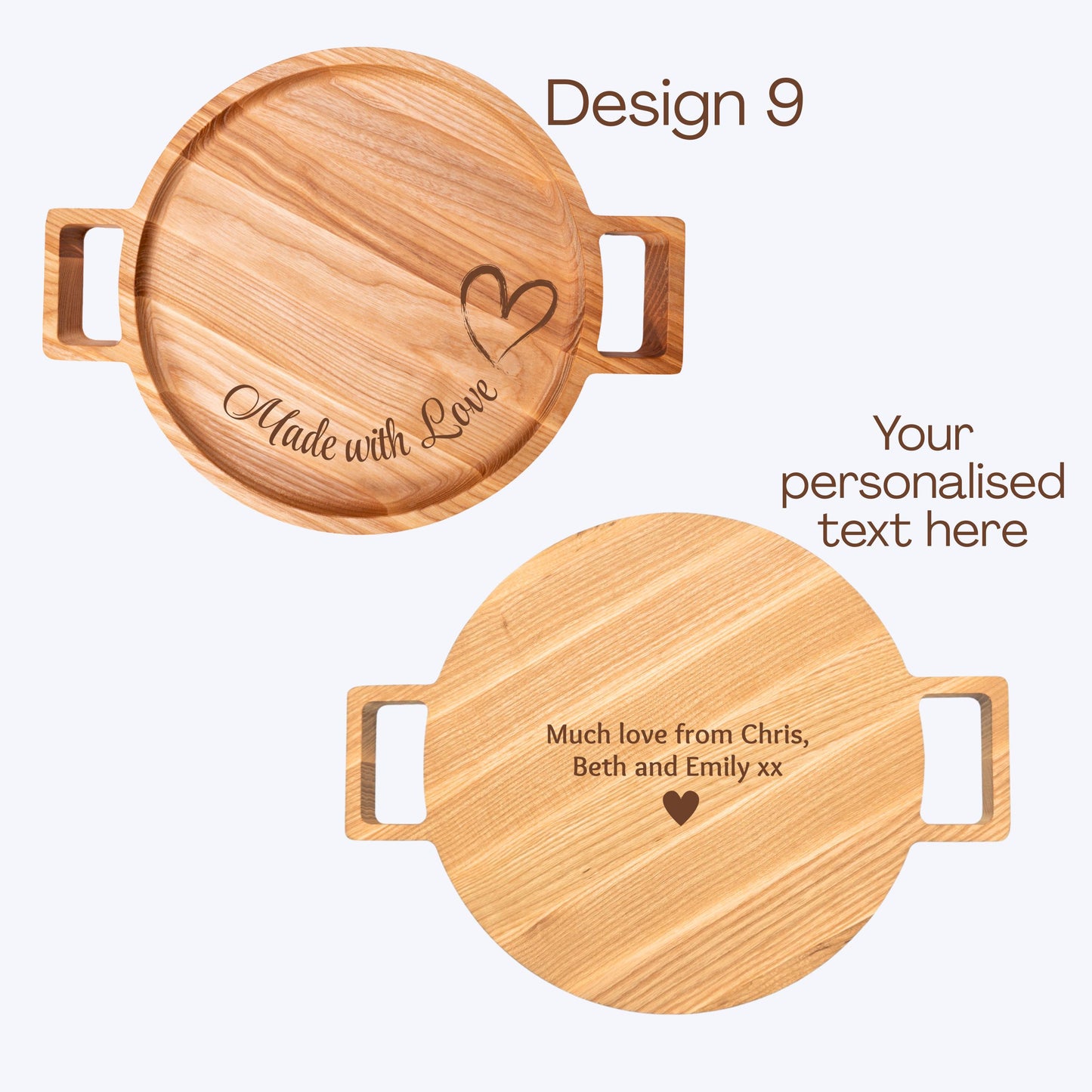 Personalised Wooden Round Tray with Handles