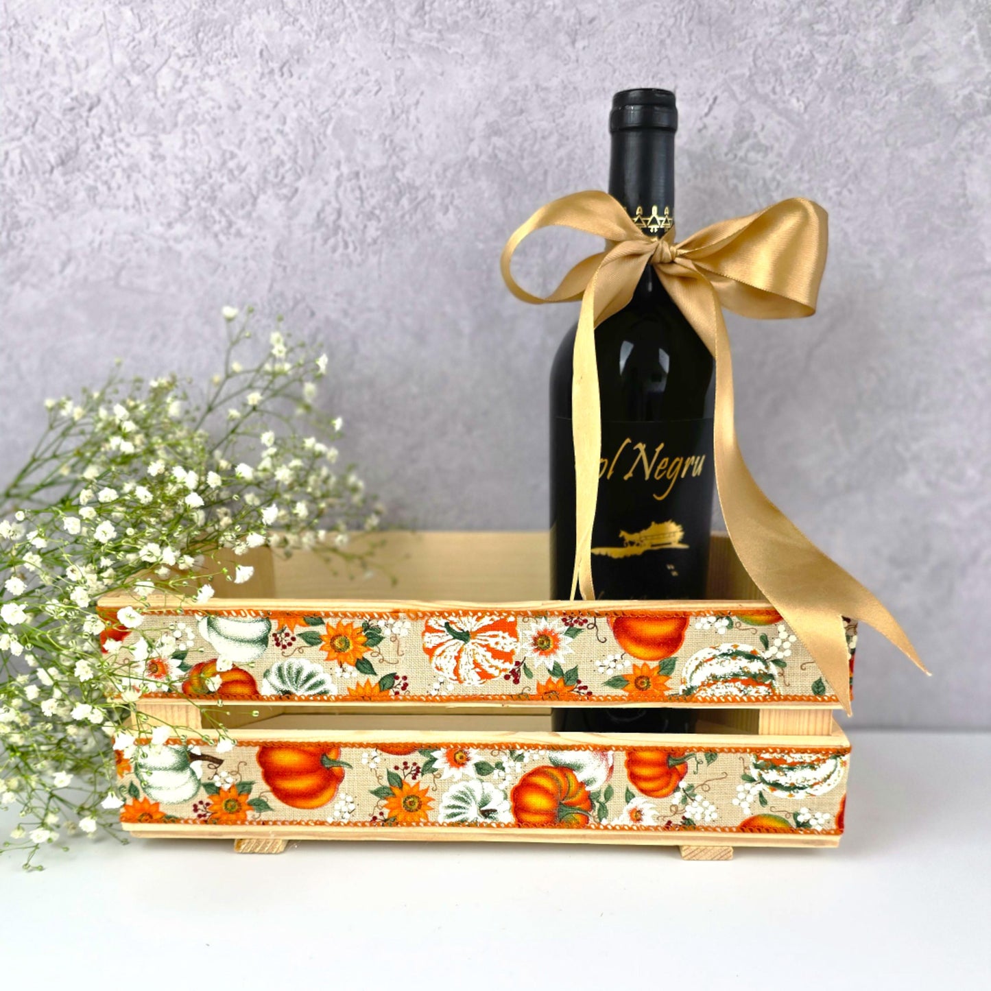 Pumpkin Wooden Crate Halloween Treat Box Autumn Gift Hamper Pumpkin Basket Fall Decor Hygge Gift Box 30 cm x 15 cm